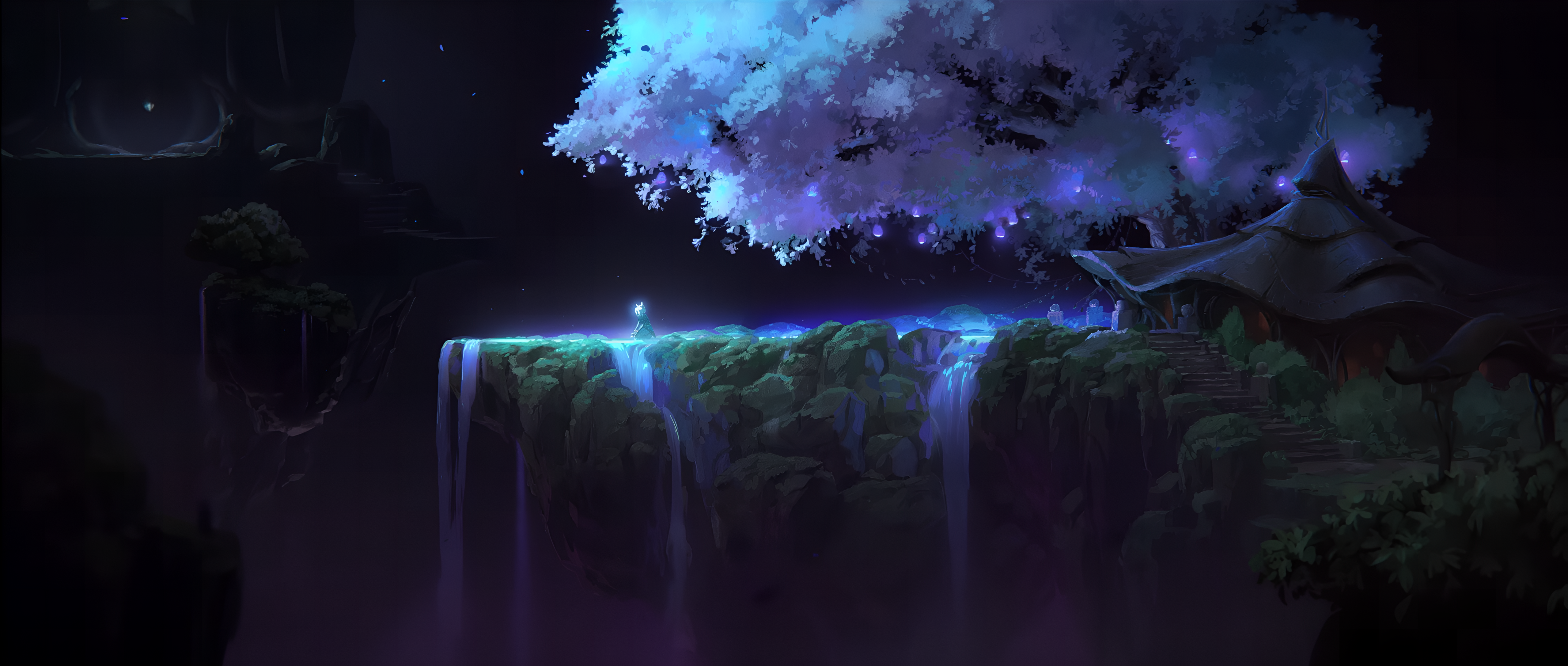League of Legends: A mystical tree overlooks a glowing waterfall HD Wallpaper