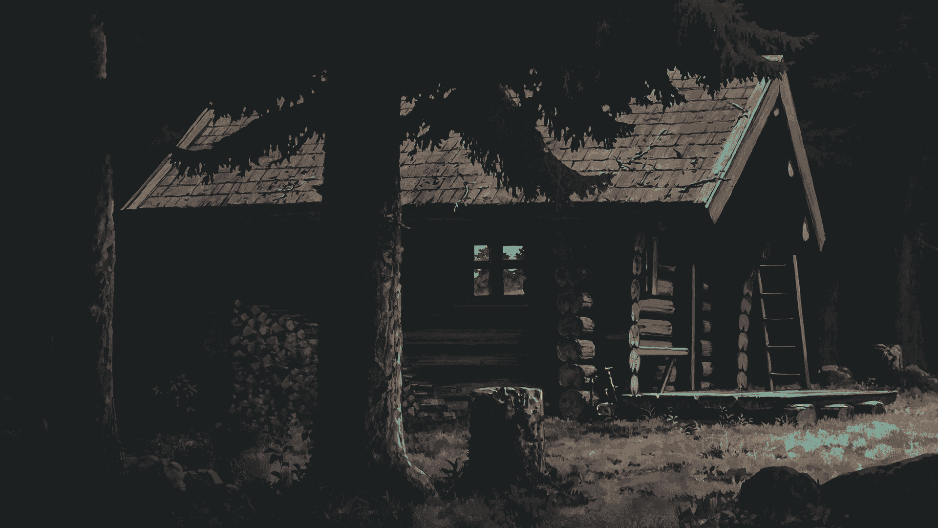 Kikis Delivery Service log cabin in a dark forest HD Wallpaper