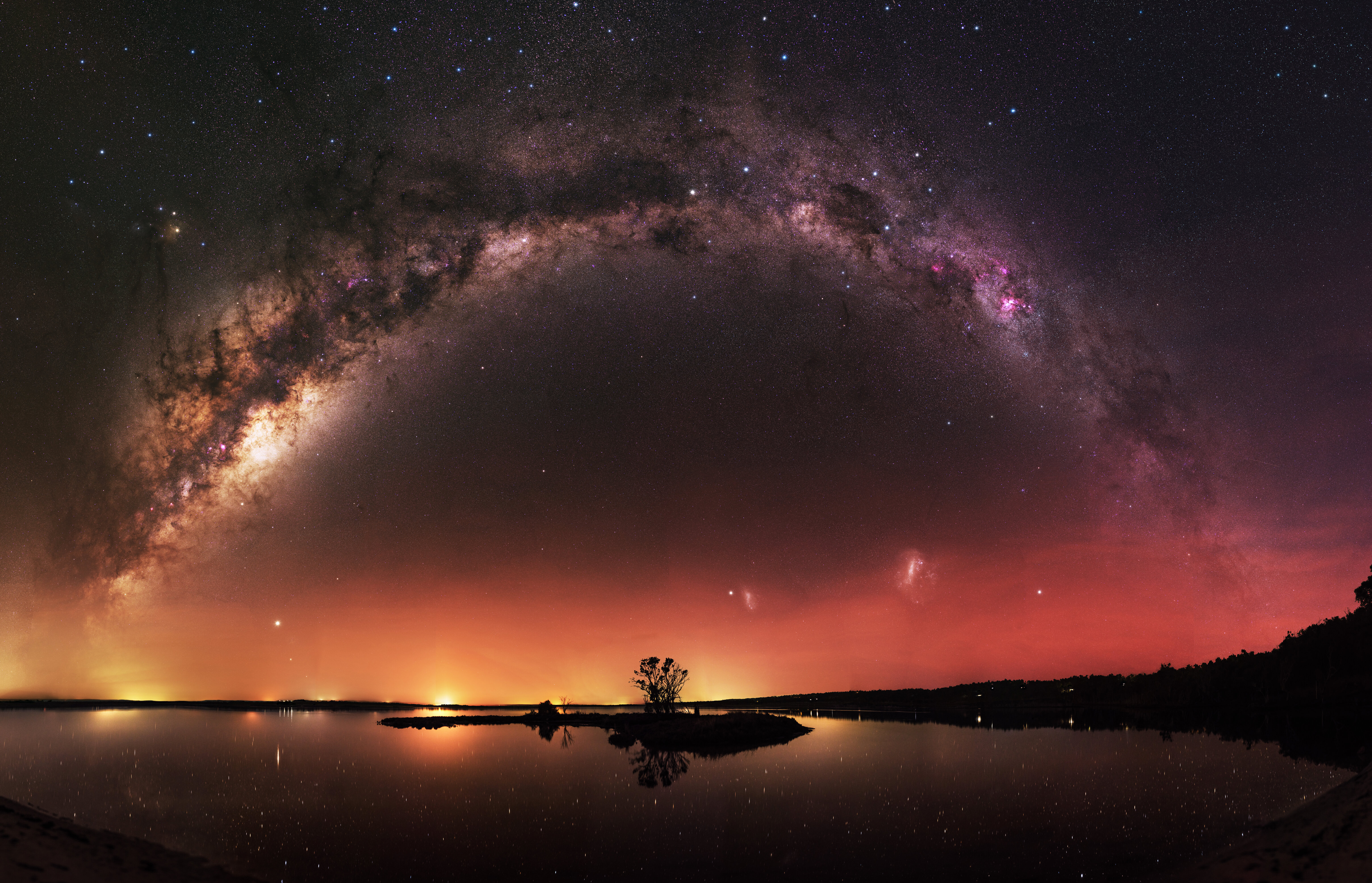 Milky Way Arch Over a Calm Lake at Night HD Wallpaper