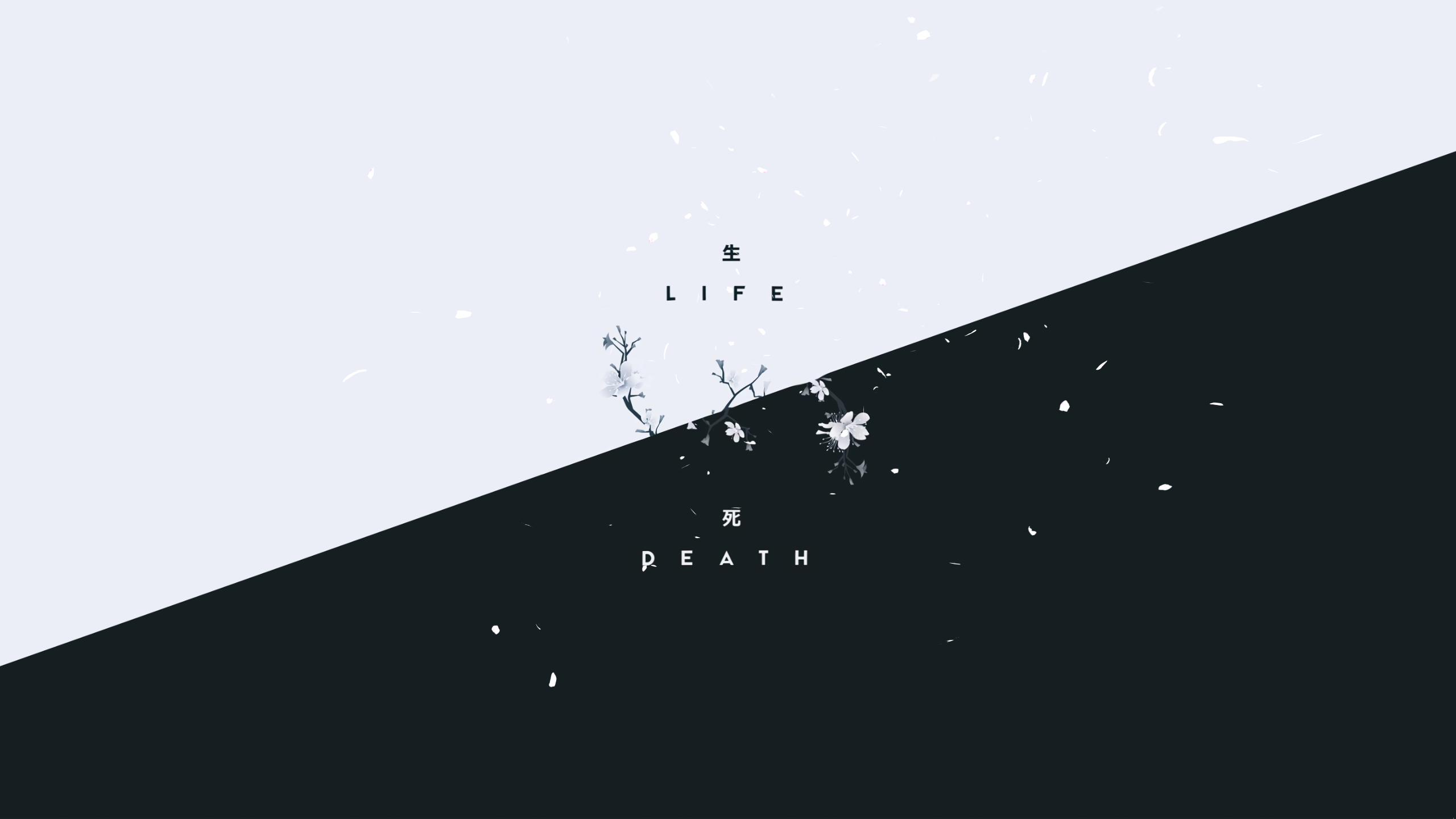 Minimalist Yin and Yang with Life and Death text HD Wallpaper