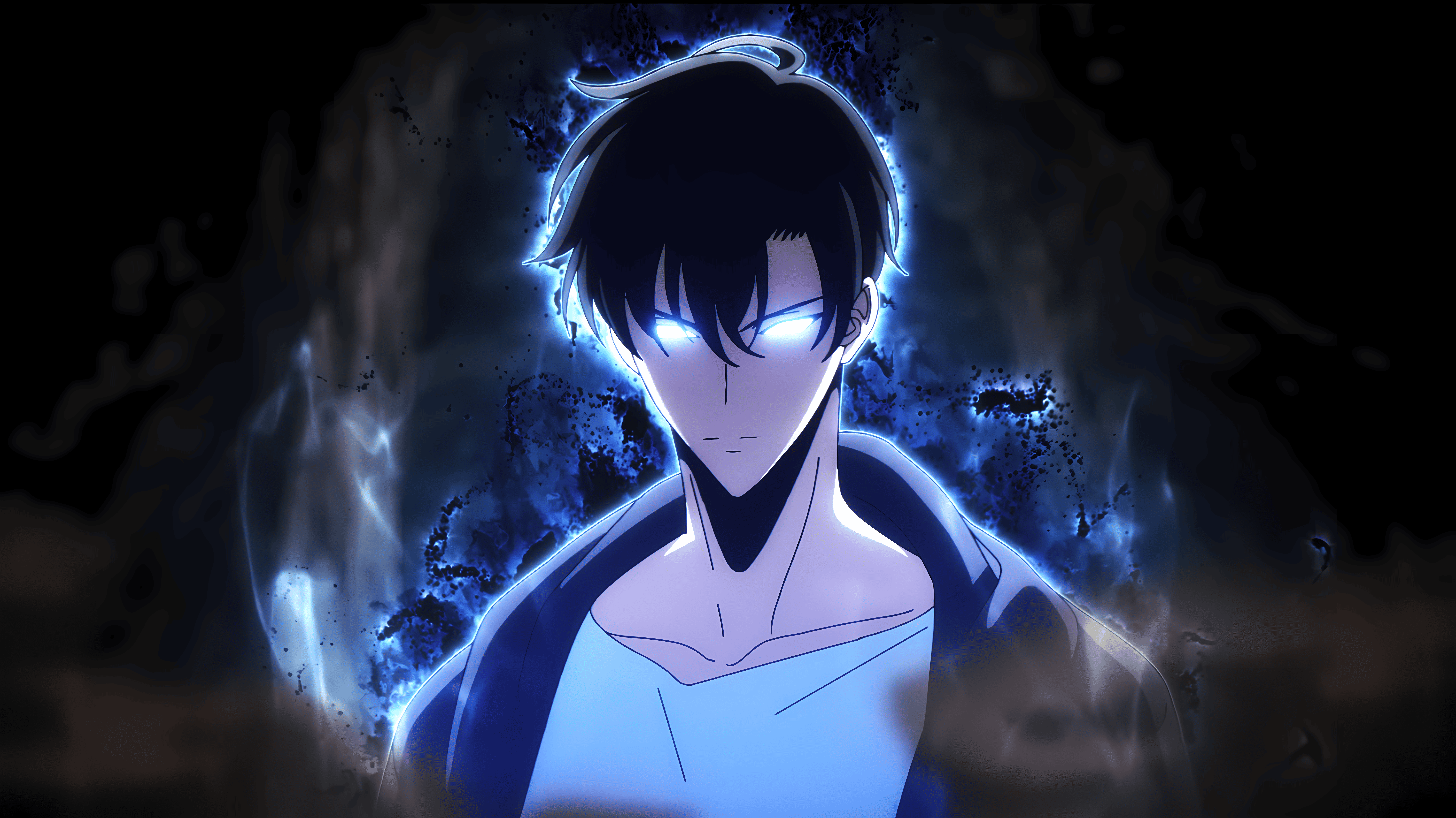 Sung Jin Woo with glowing blue eyes HD Wallpaper