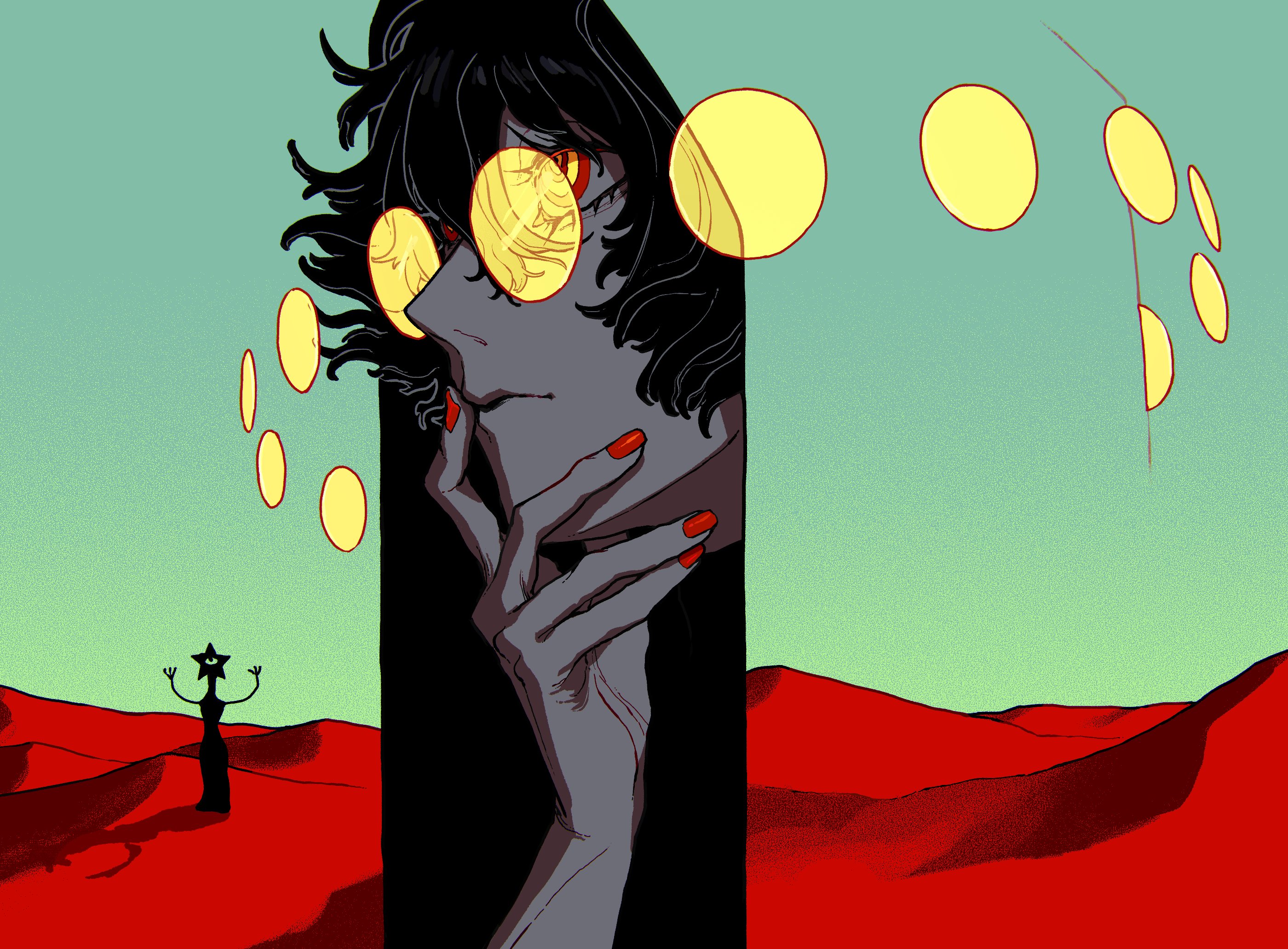 Anime boy with sunglasses in a desert landscape HD Wallpaper