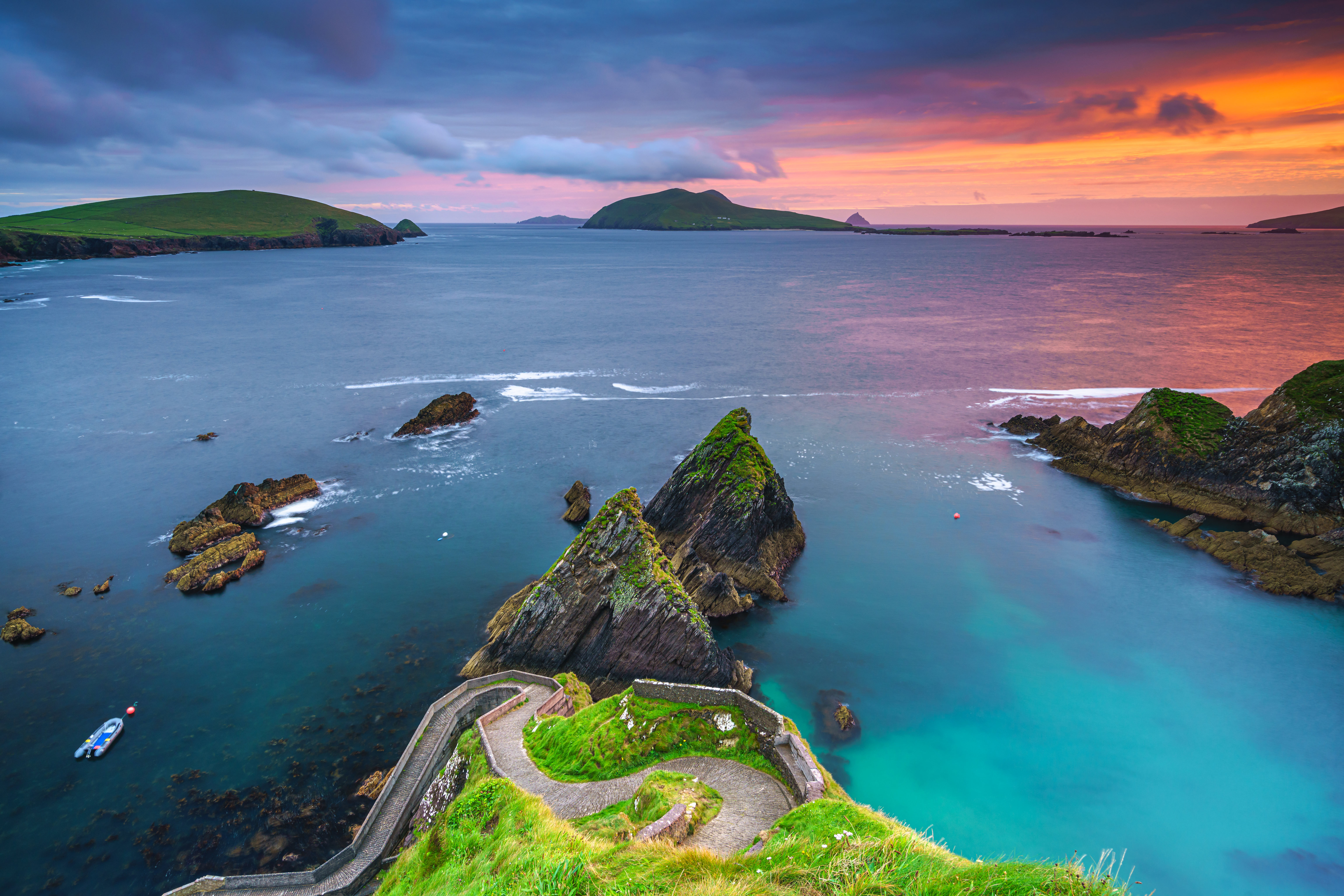 Coastal landscape with islands at sunset HD Wallpaper