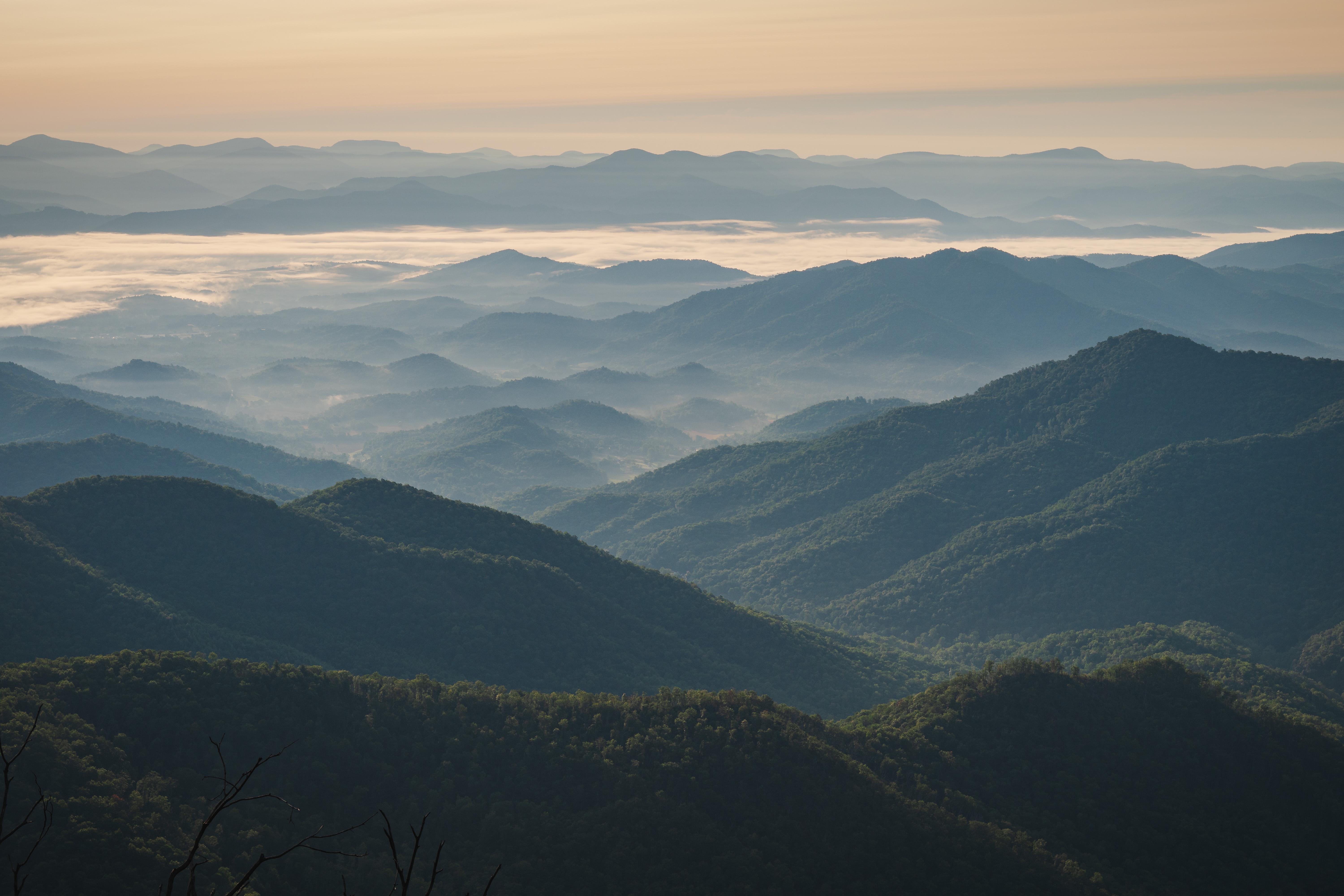 Misty Mountains in North Carolina at Sunrise HD Wallpaper