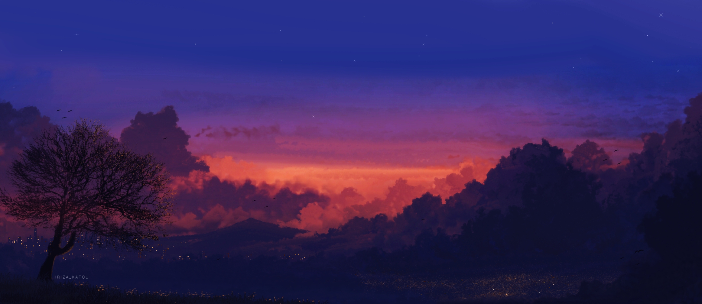 Scenery of clouds at sunset with digital art style HD Wallpaper