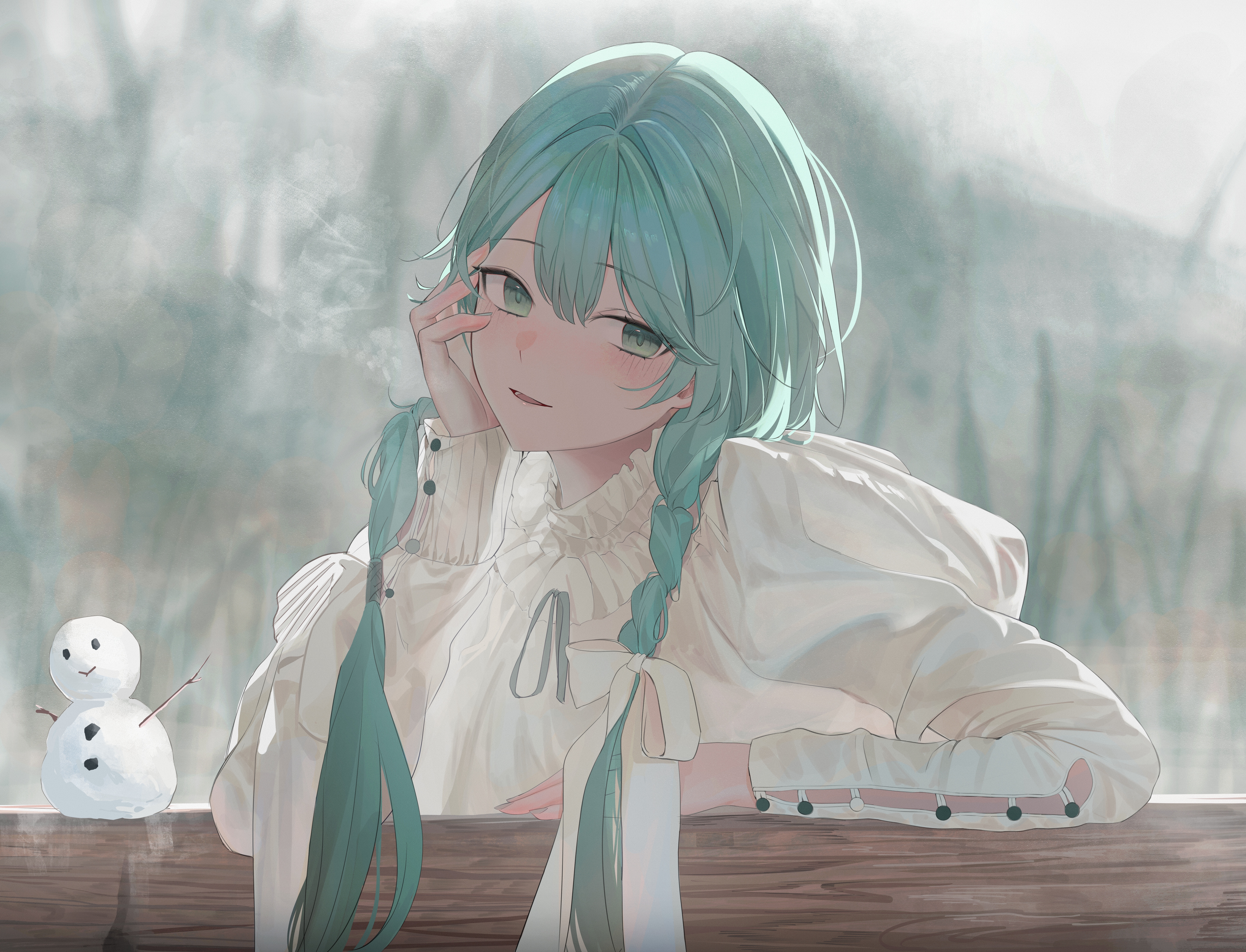 Hatsune Miku with cyan hair and braids HD Wallpaper