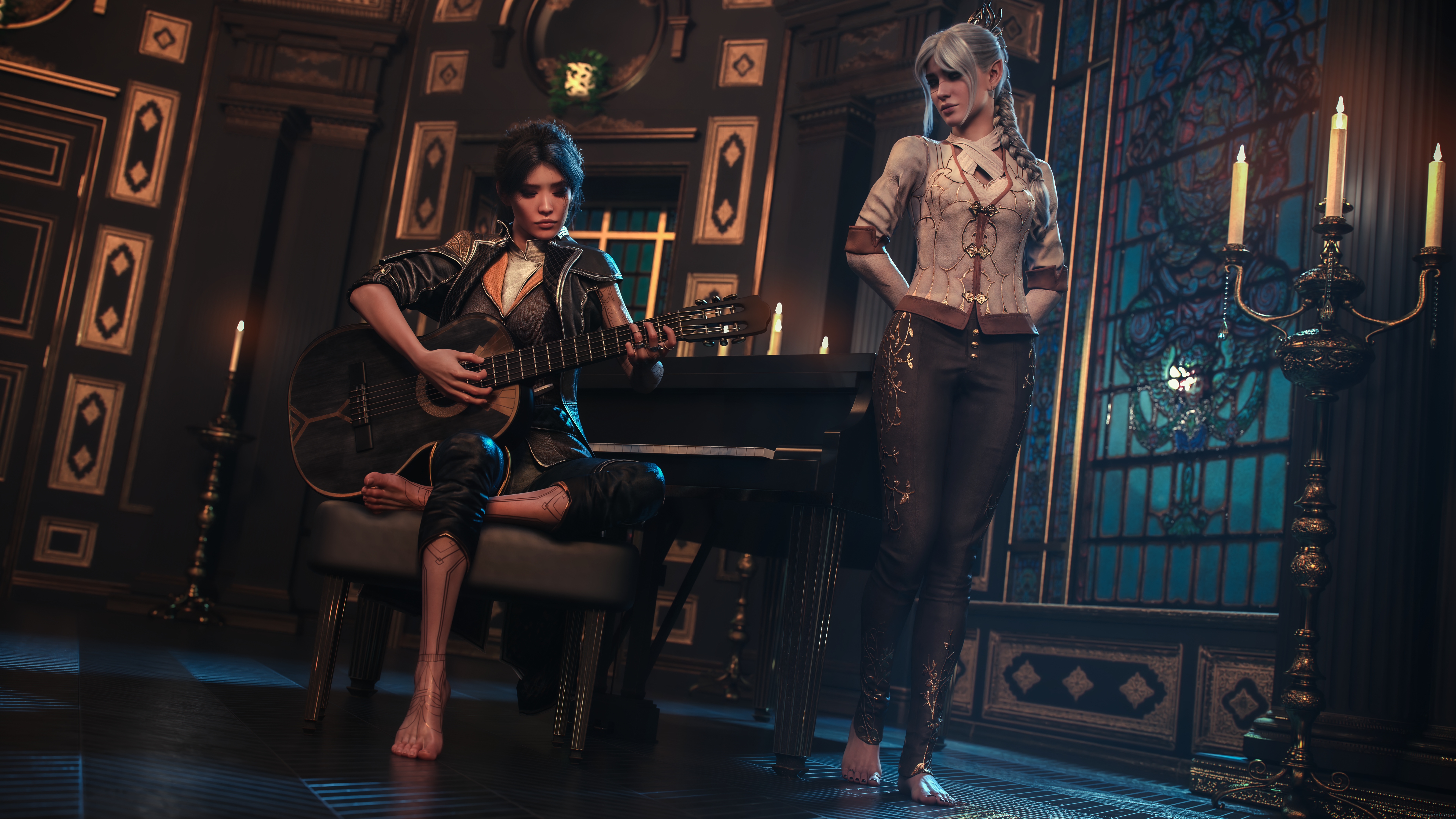 Lune and Shadowheart with Guitar and Piano HD Wallpaper