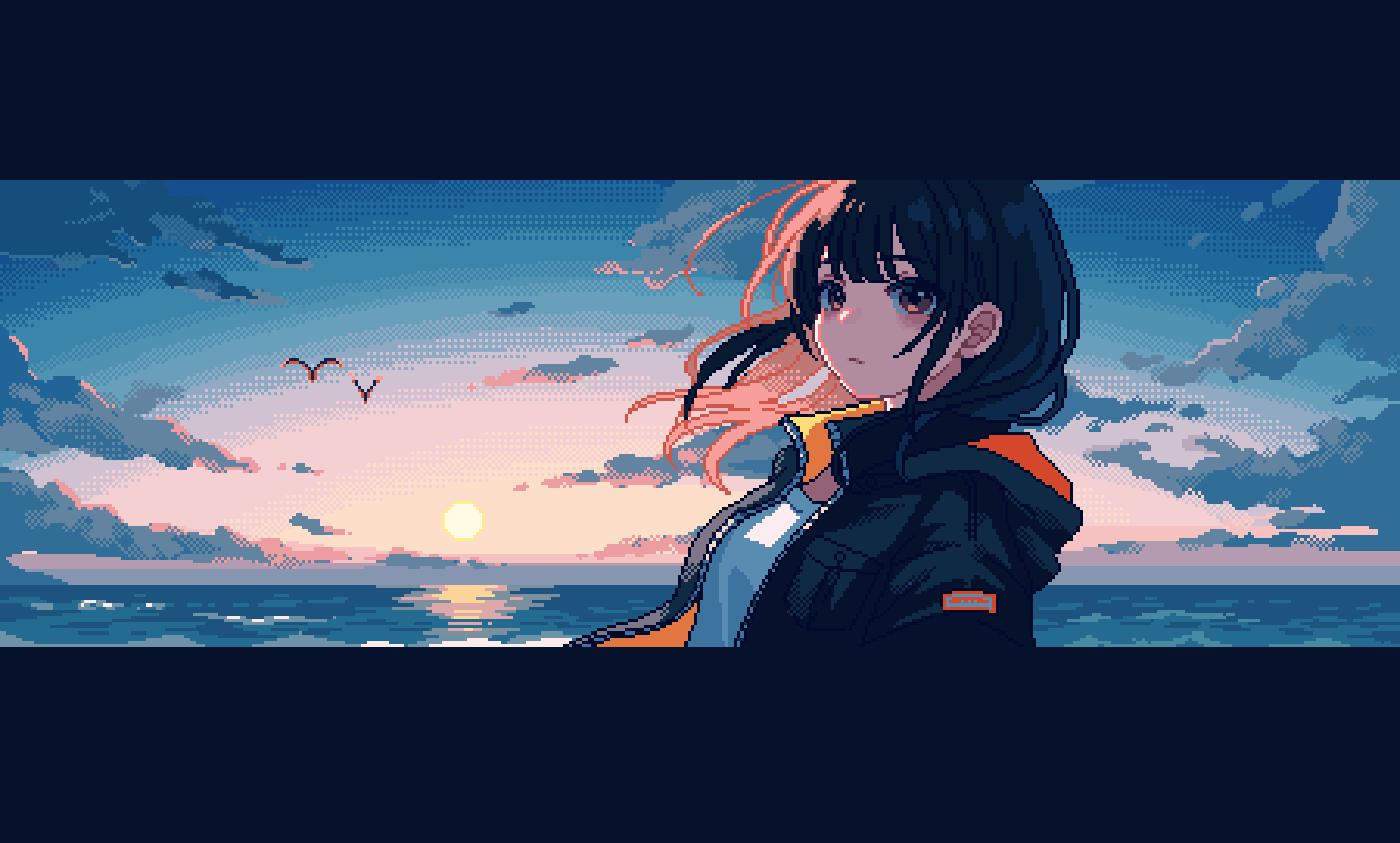 Anime girl at sunset by the sea HD Wallpaper