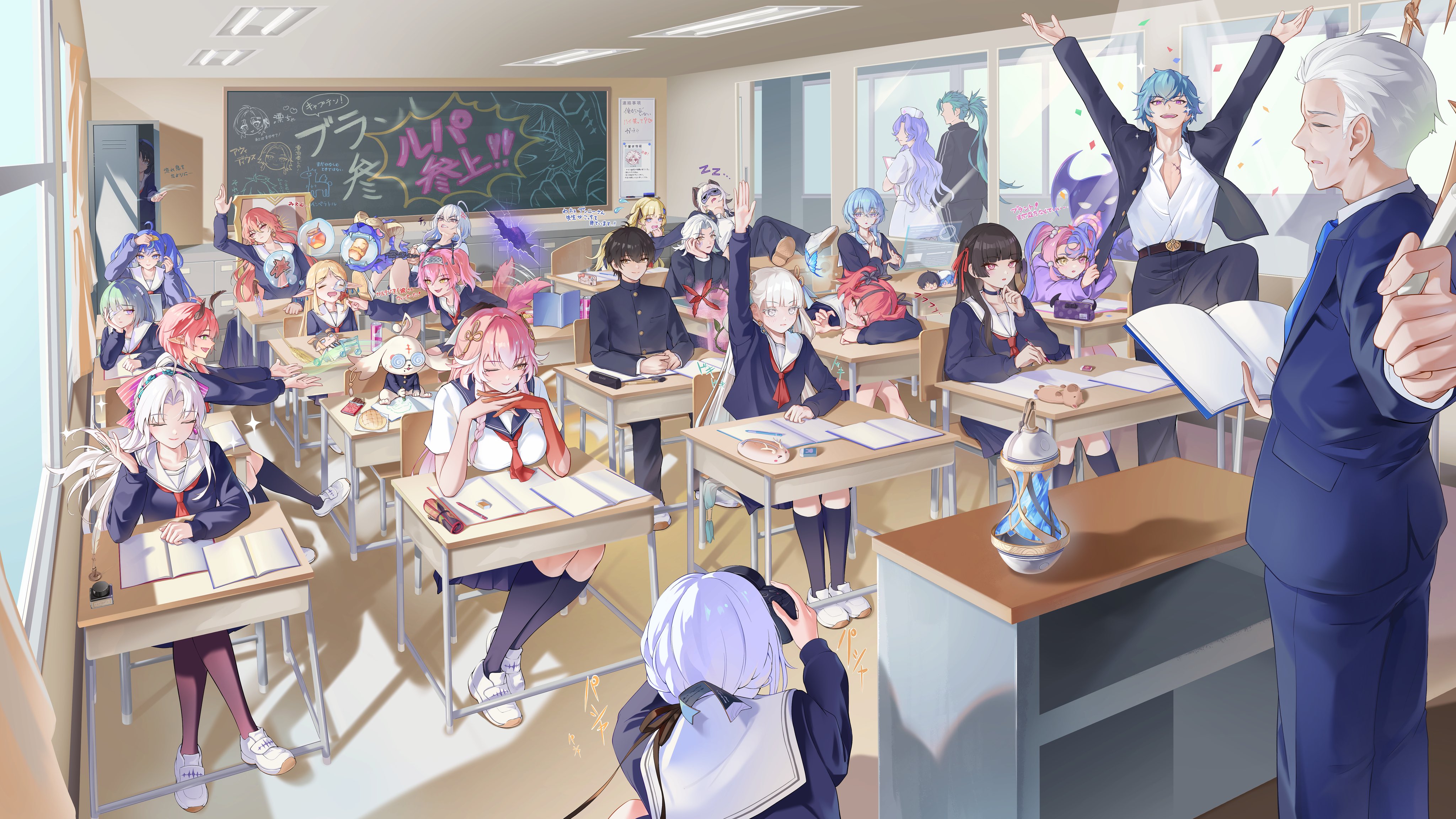 Wuthering Waves characters in a classroom setting HD Wallpaper
