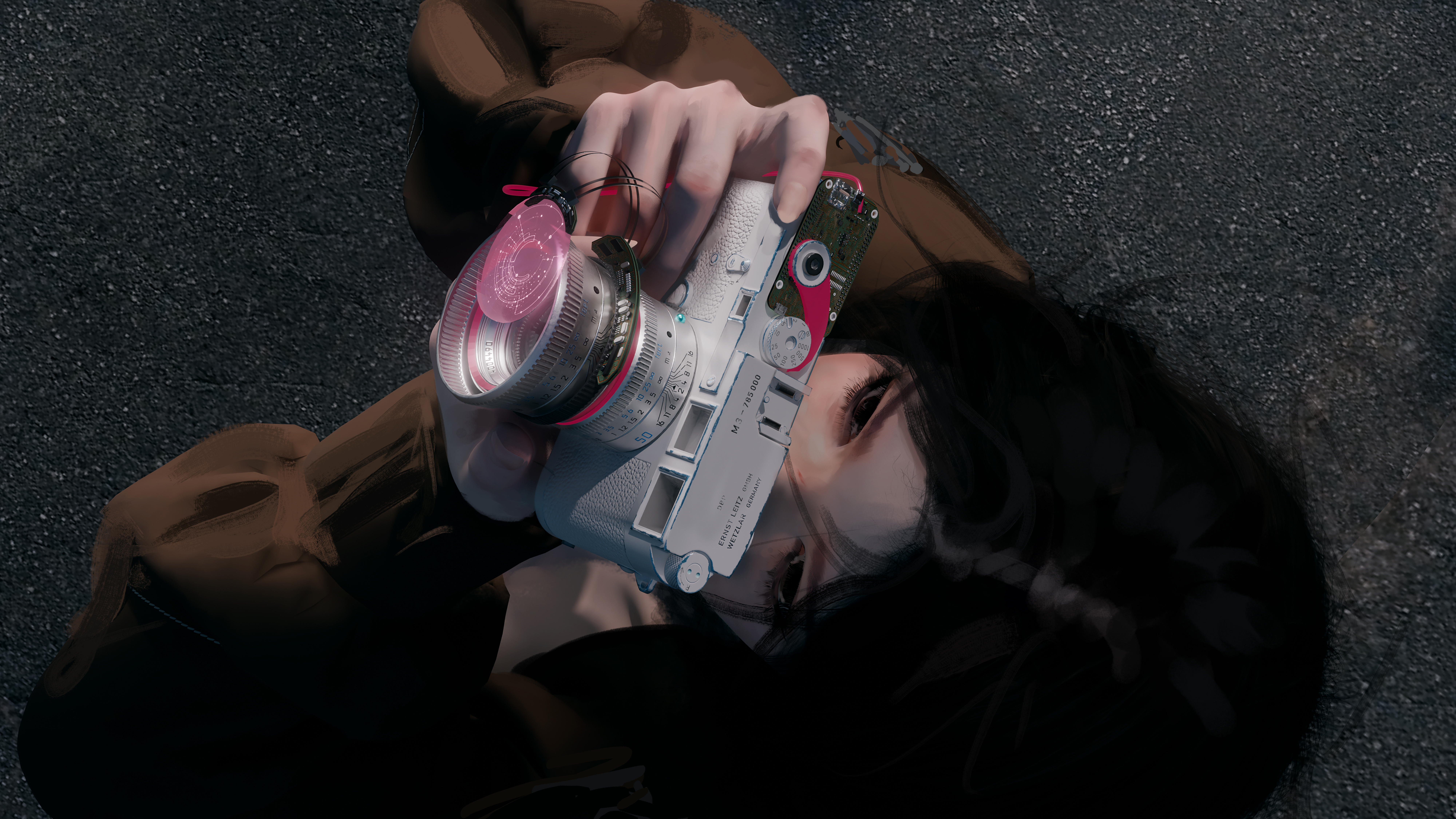 Woman holding a vintage camera, digital art HD Wallpaper