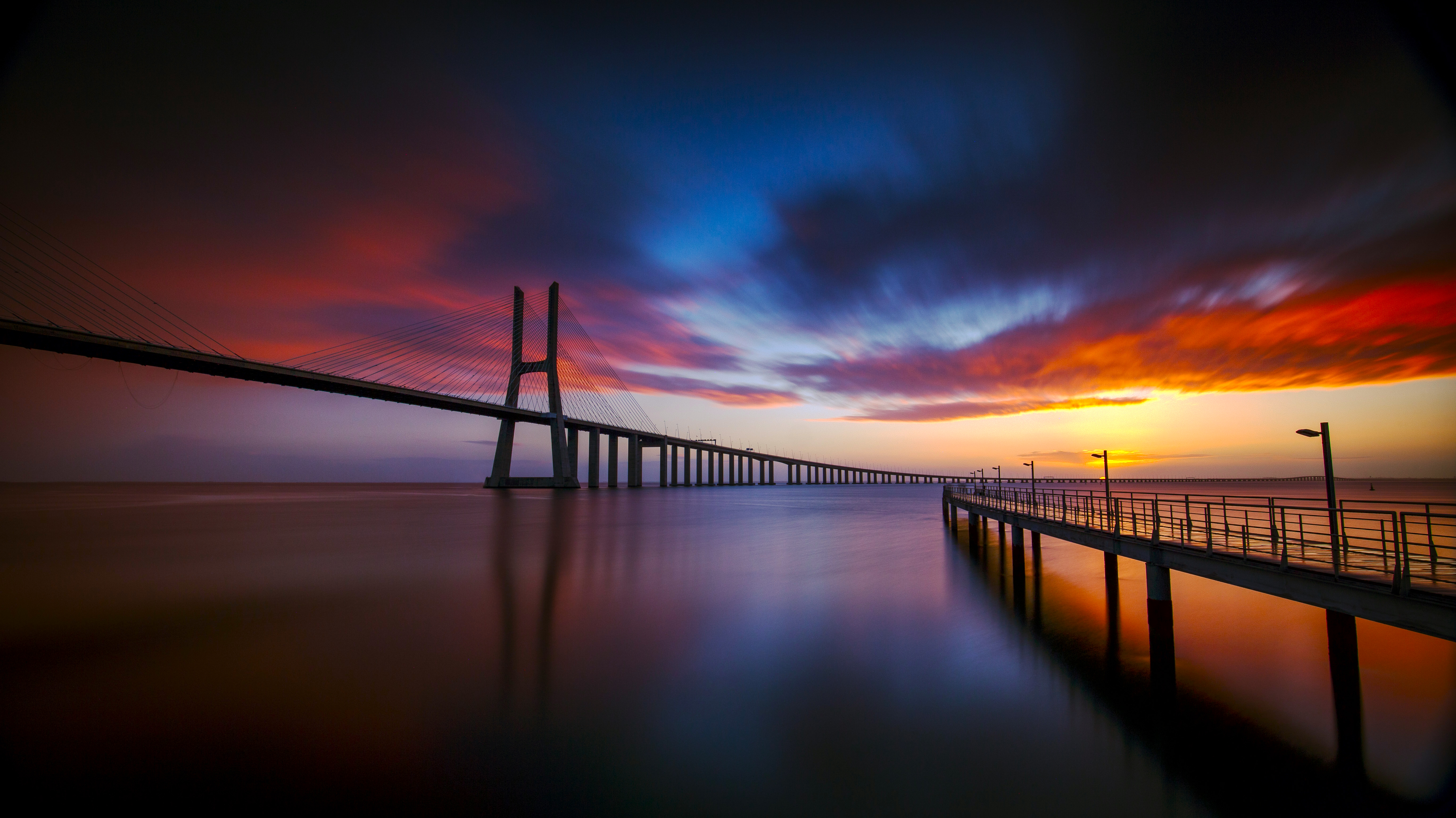 Vasco da Gama Bridge at Sunrise HD Wallpaper