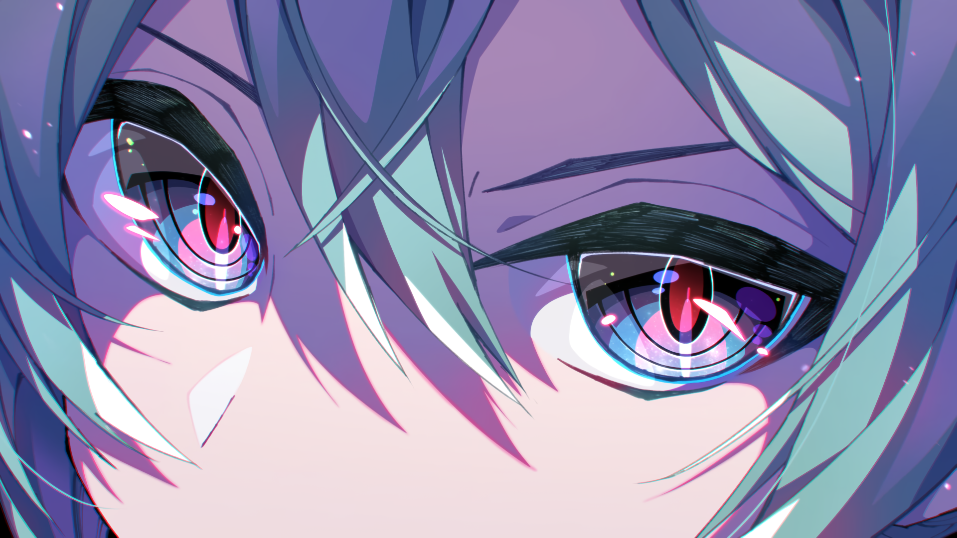 Hatsune Miku with multi-colored eyes and teal hair HD Wallpaper