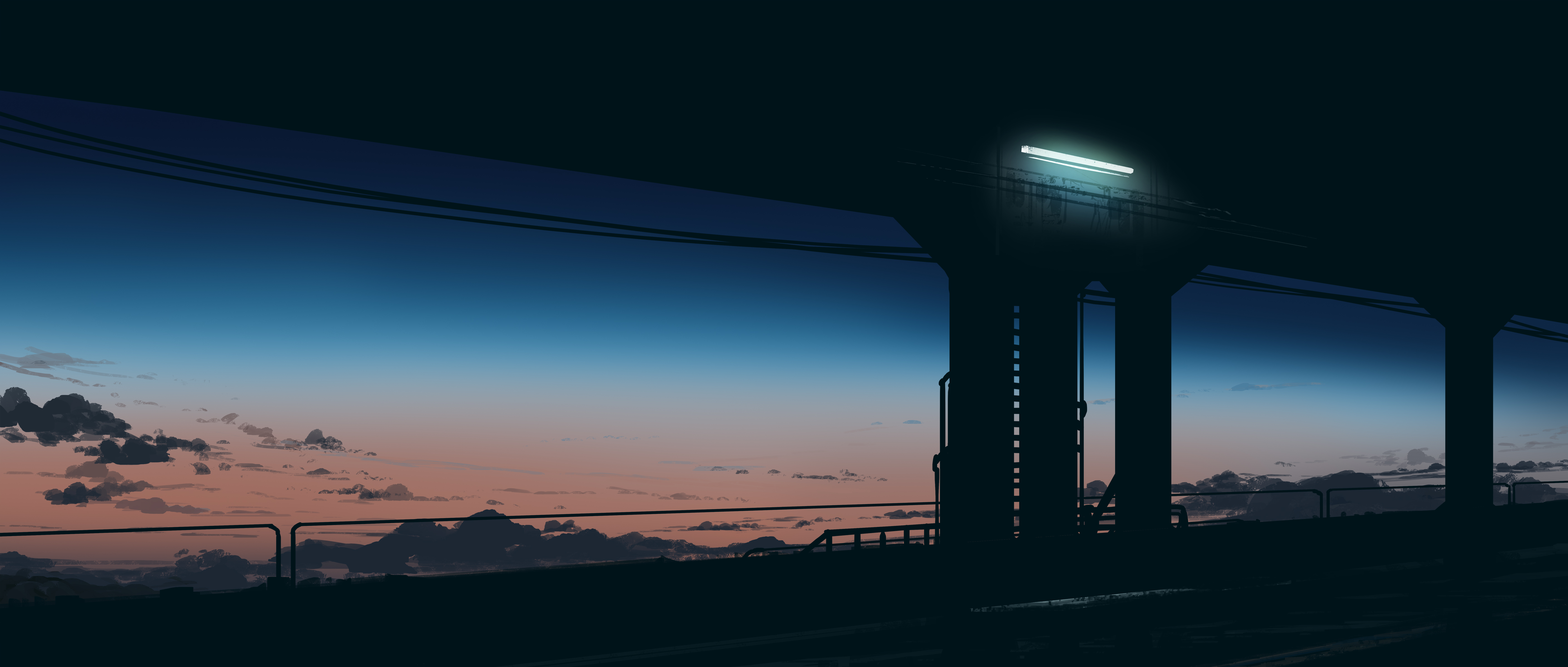 Underpass at Dusk with Clouds and Sunset HD Wallpaper