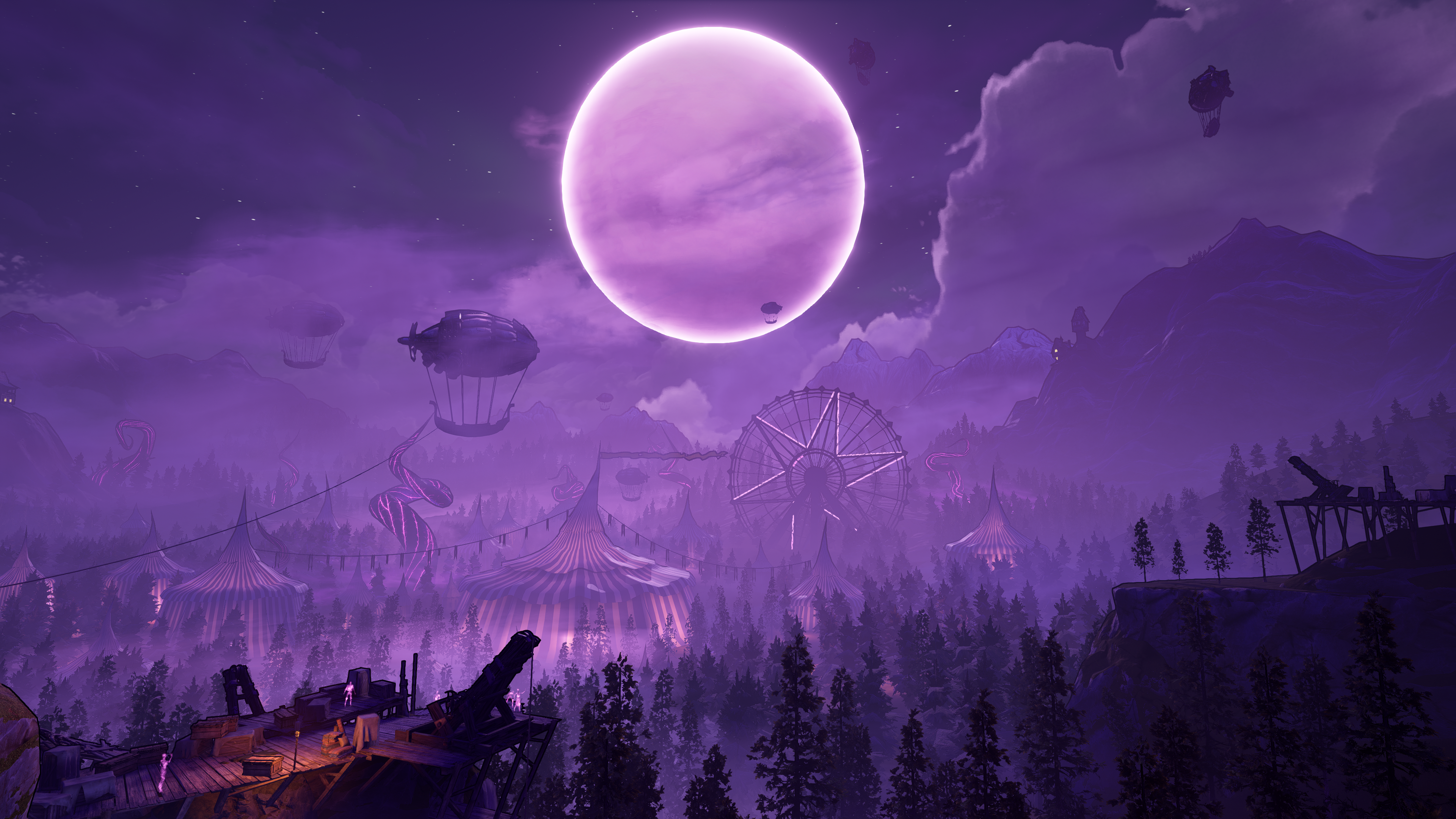 Tiny Tinas Wonderlands circus landscape with large moon HD Wallpaper