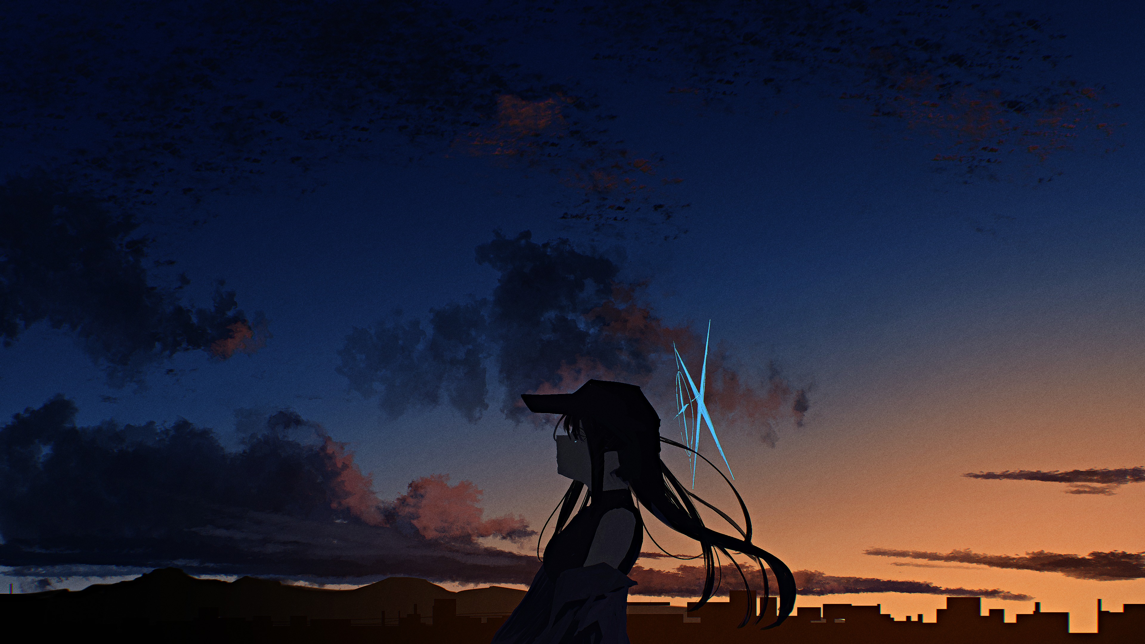 Saori Joumae from Blue Archive wearing a baseball cap at sunset HD Wallpaper