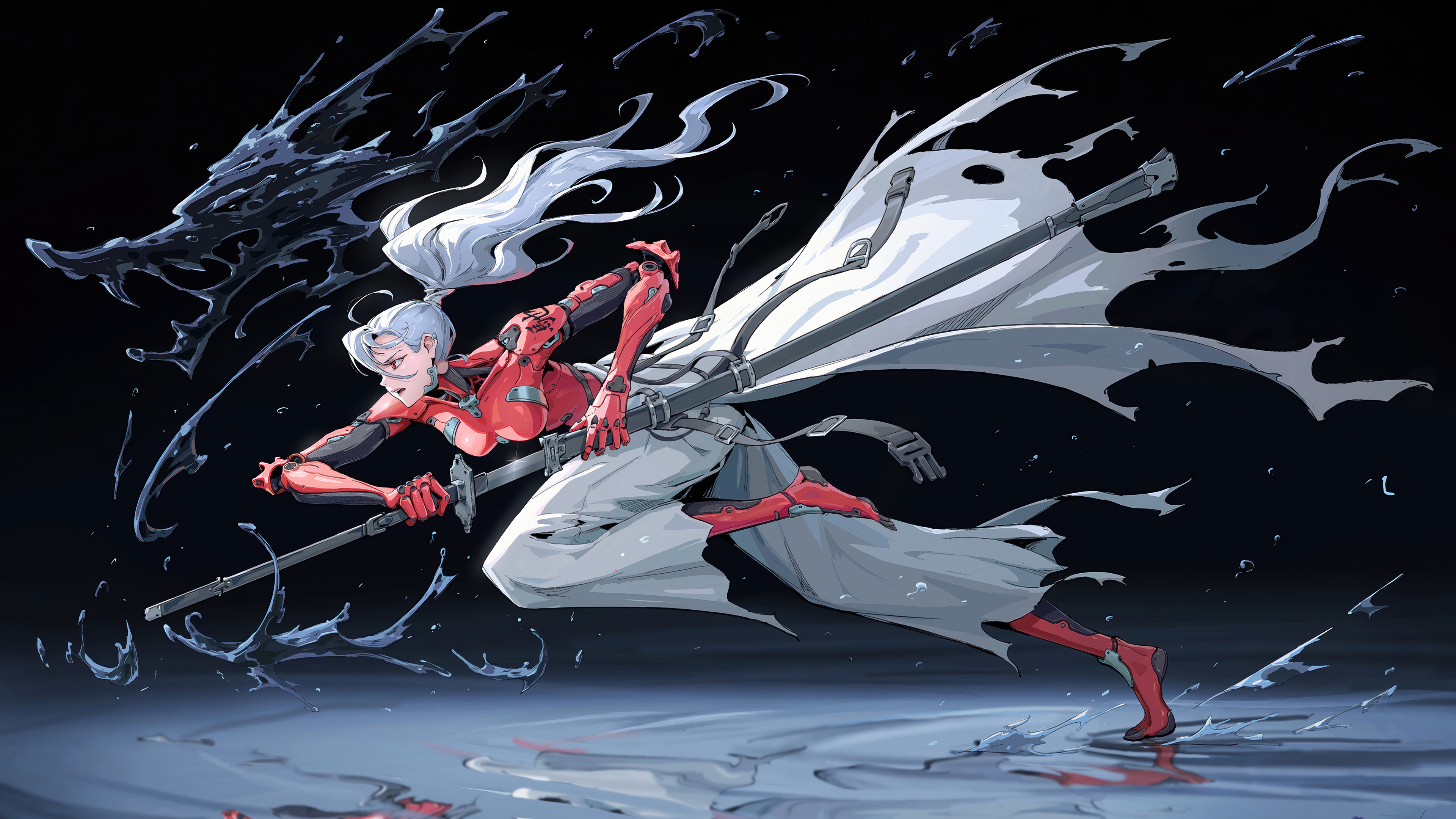Woman with white hair holding a sword HD Wallpaper