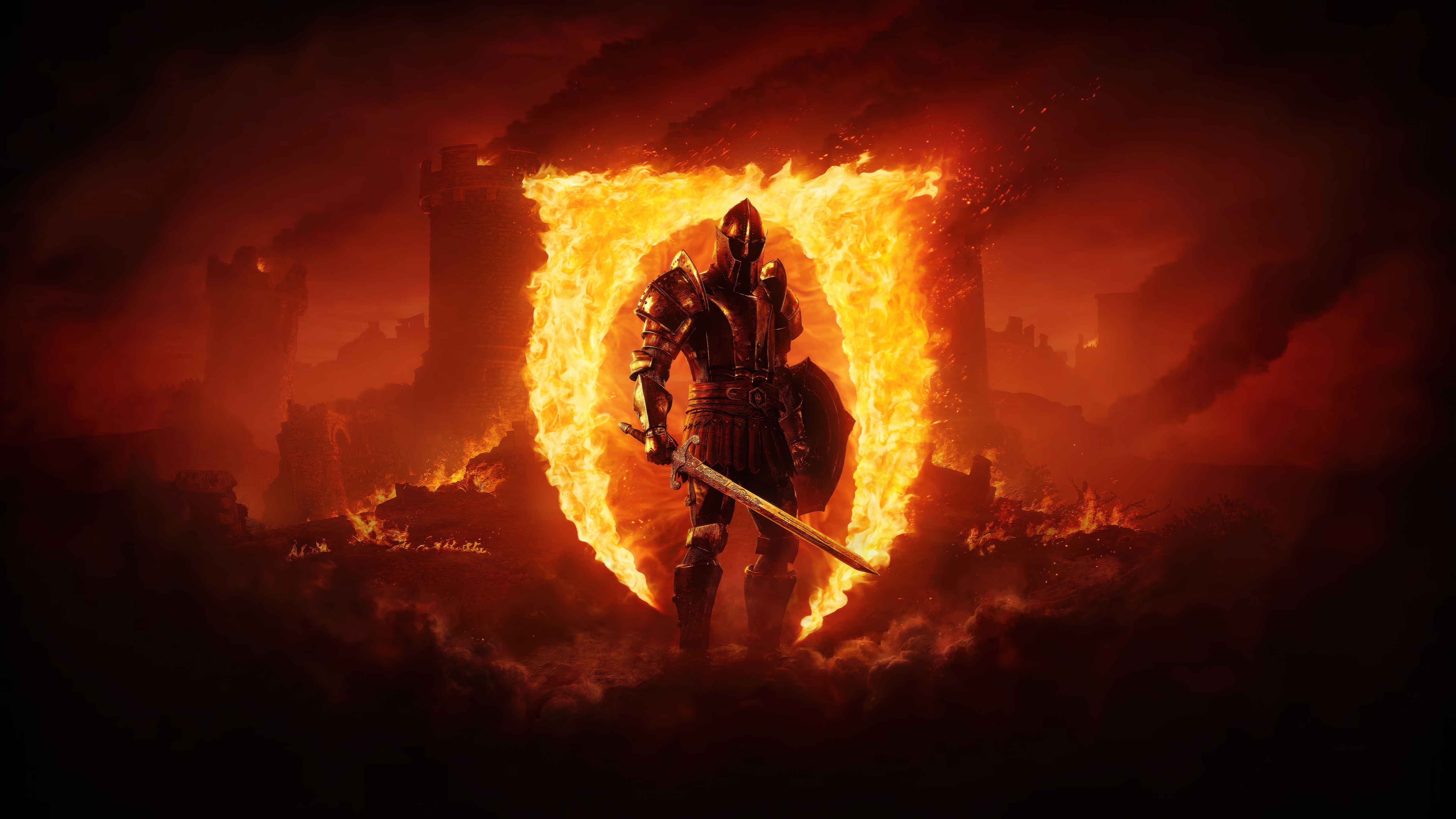 The Elder Scrolls IV: Oblivion Remastered Knight in Fire Portal HD Wallpaper