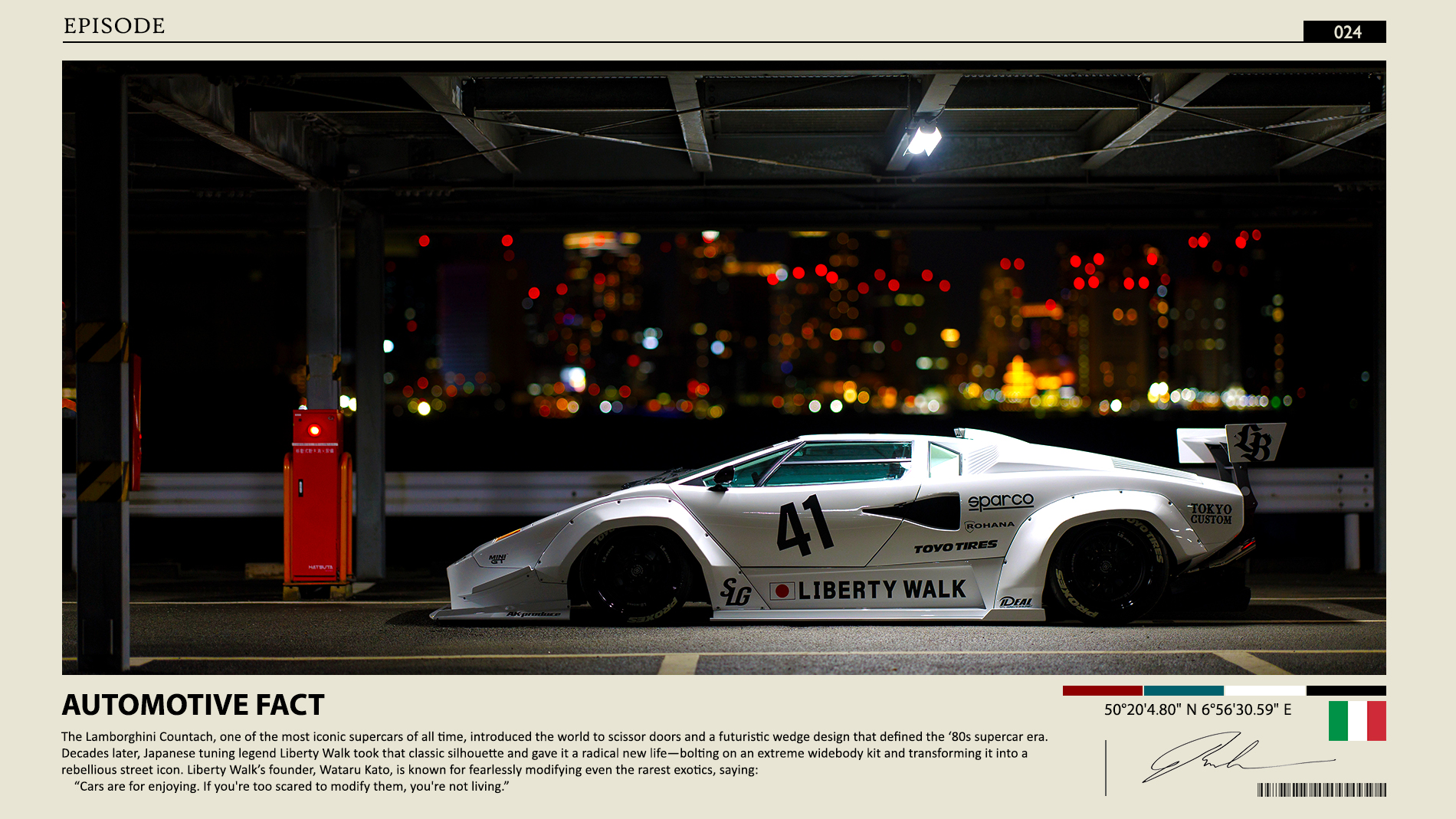 Lamborghini Countach Liberty Walk Supercar at Night HD Wallpaper