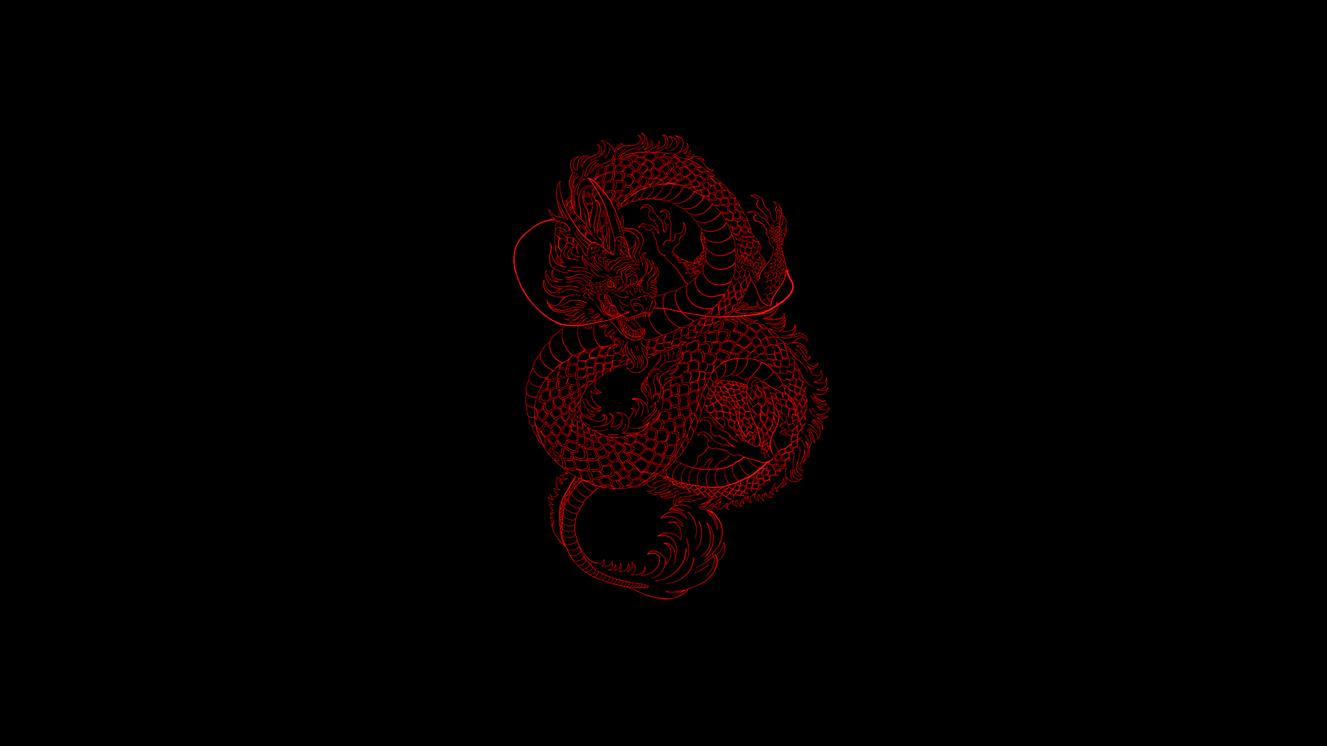 Red Chinese dragon on a black background HD Wallpaper