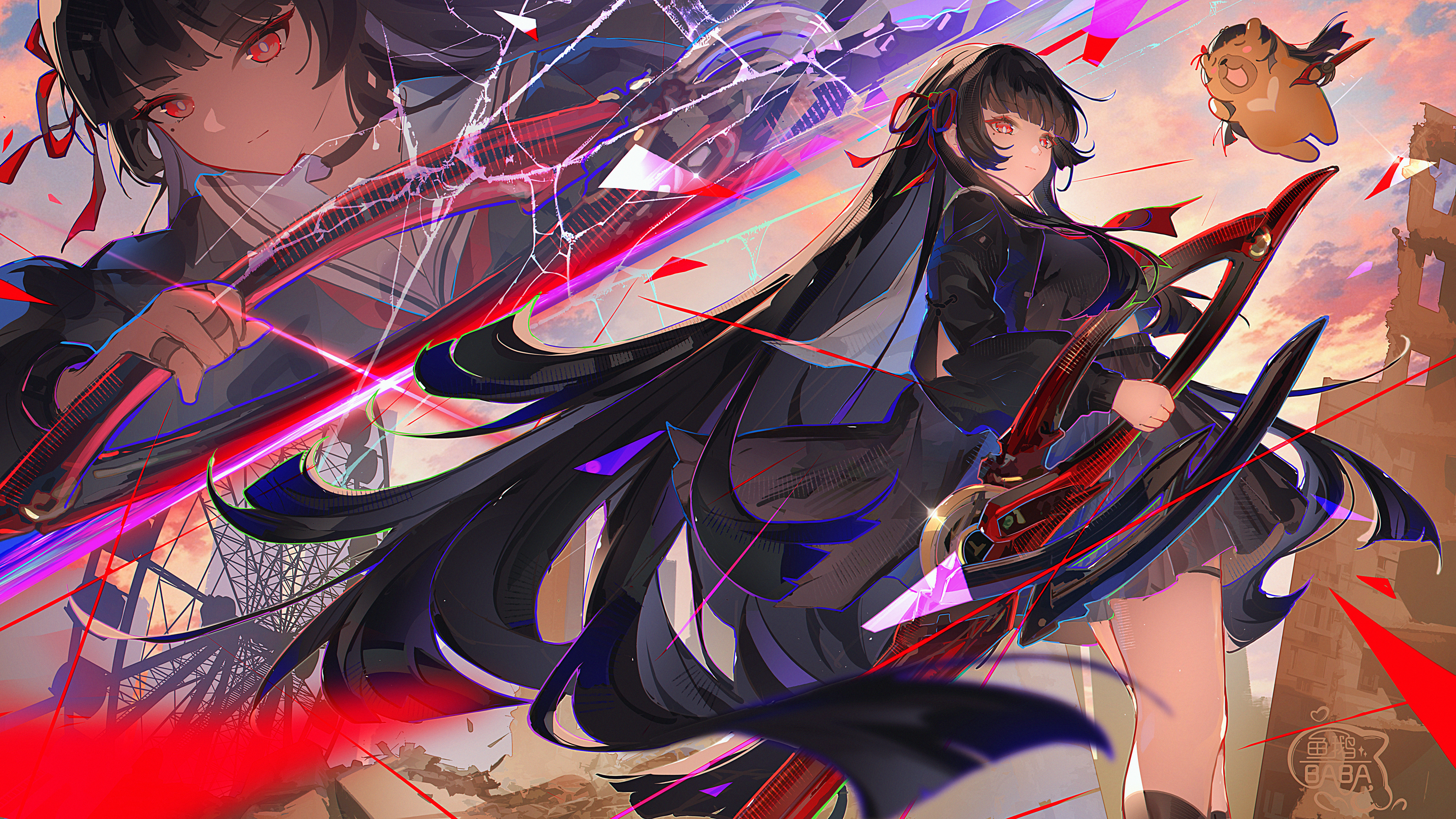 Chisa (Wuthering Waves) with a weapon HD Wallpaper