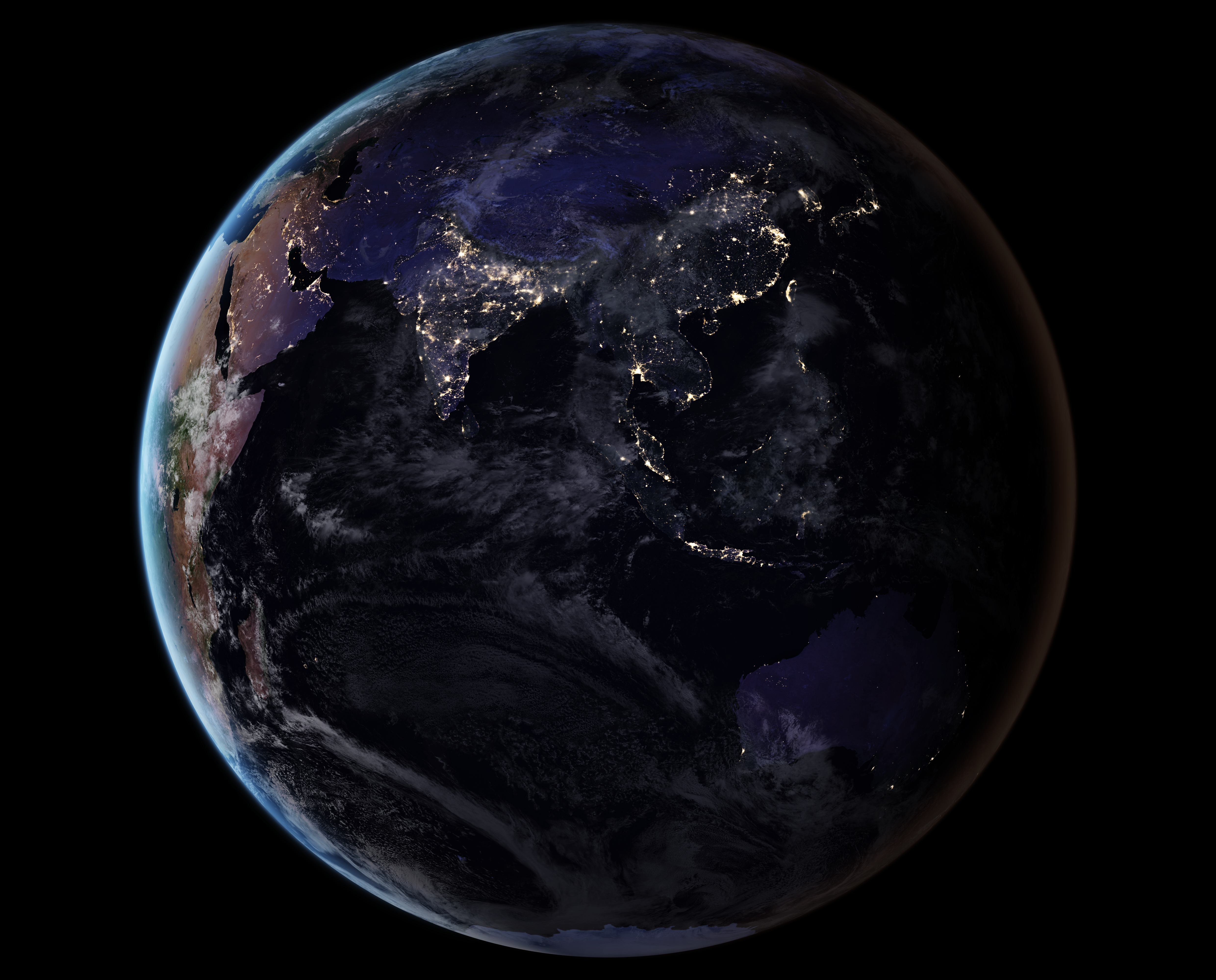 Earth at night seen from space over Asia HD Wallpaper