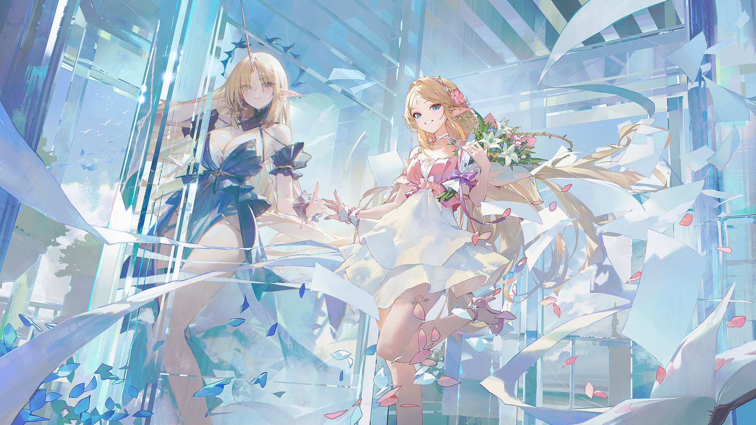 Cartethyia and companion in a light-filled environment HD Wallpaper