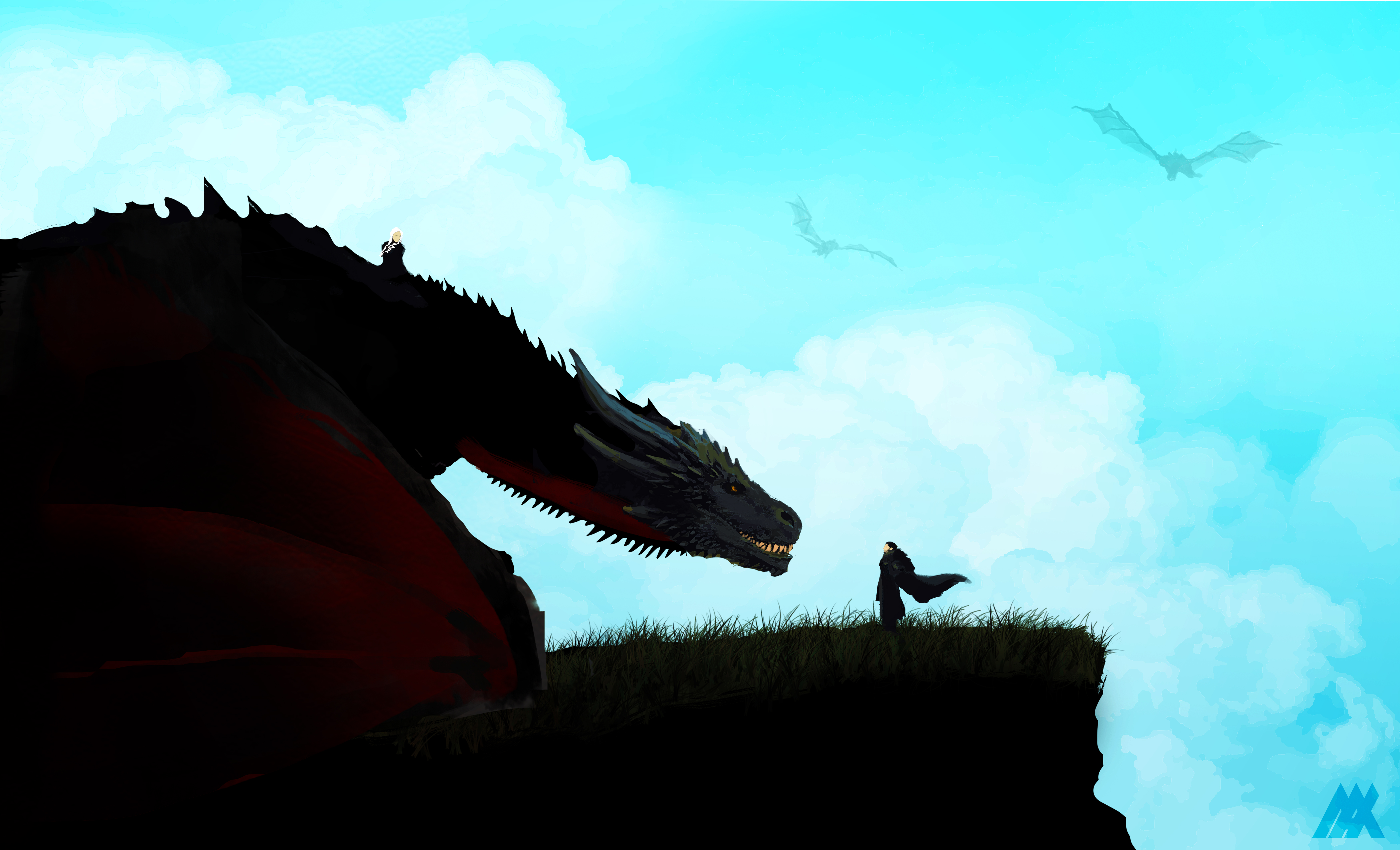 A Song of Ice and Fire: Dragon and Man on Cliff HD Wallpaper