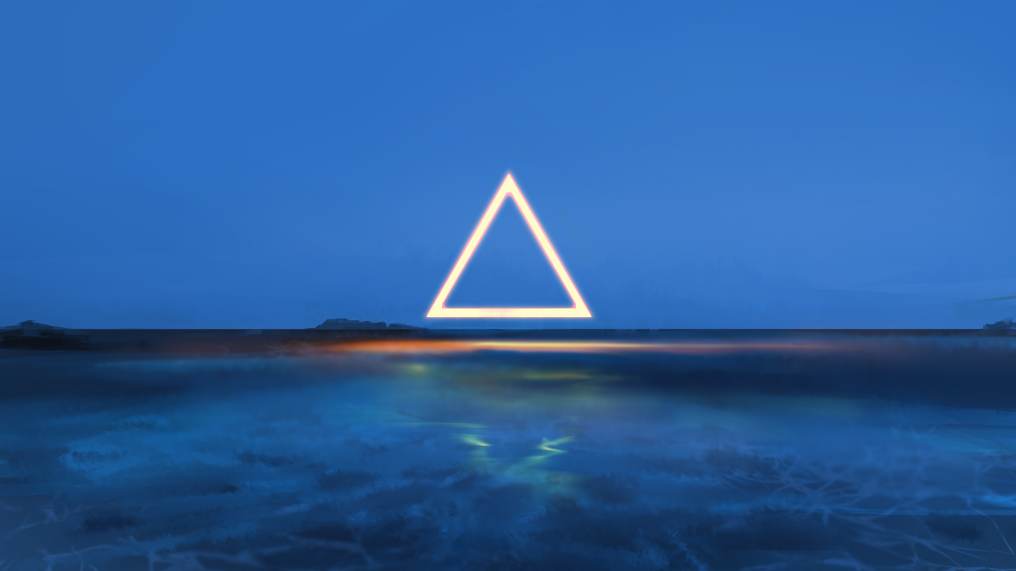 Glowing Triangle Over Water and Sky HD Wallpaper