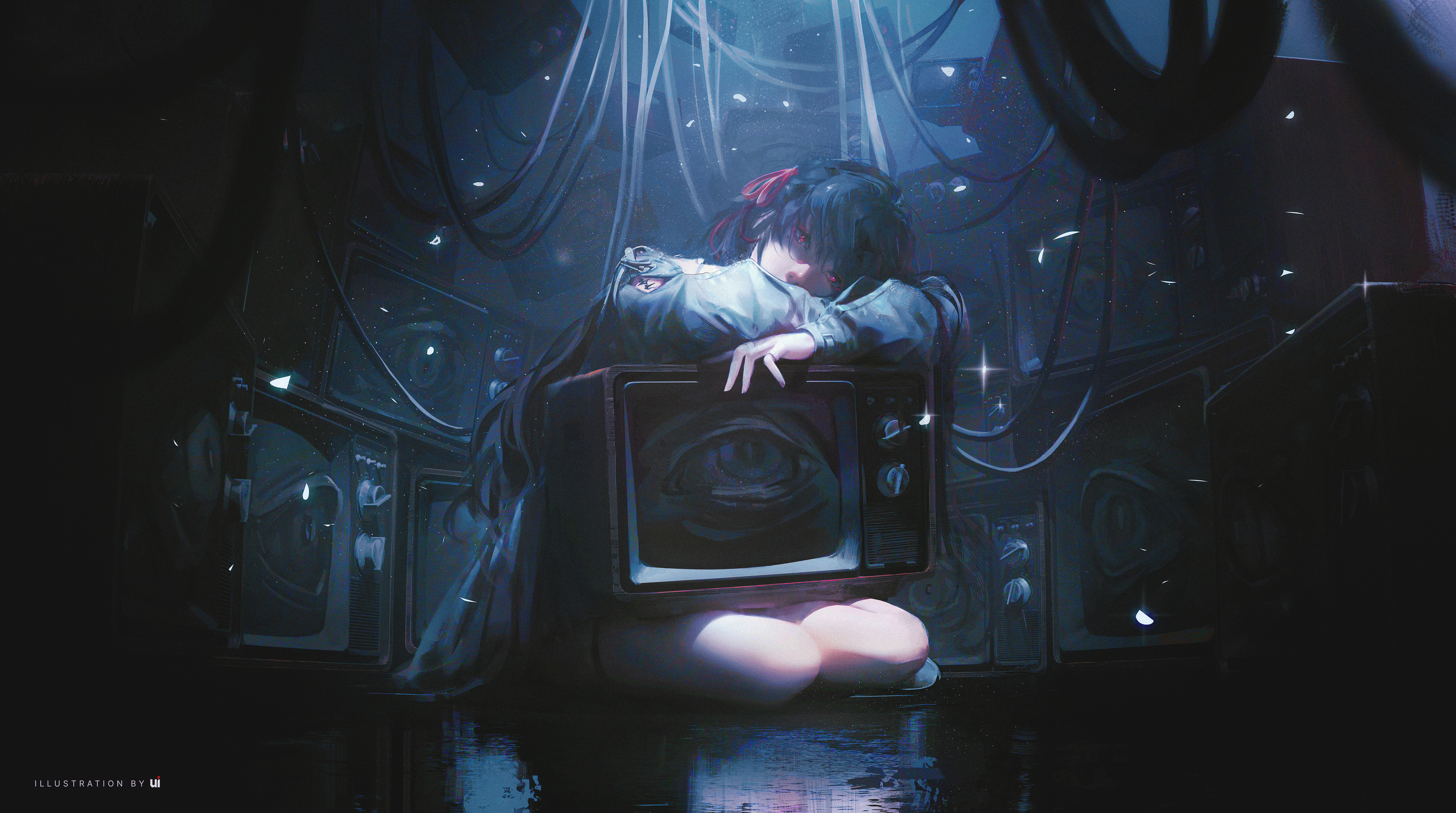 Chisa from Wuthering Waves sits by a TV HD Wallpaper