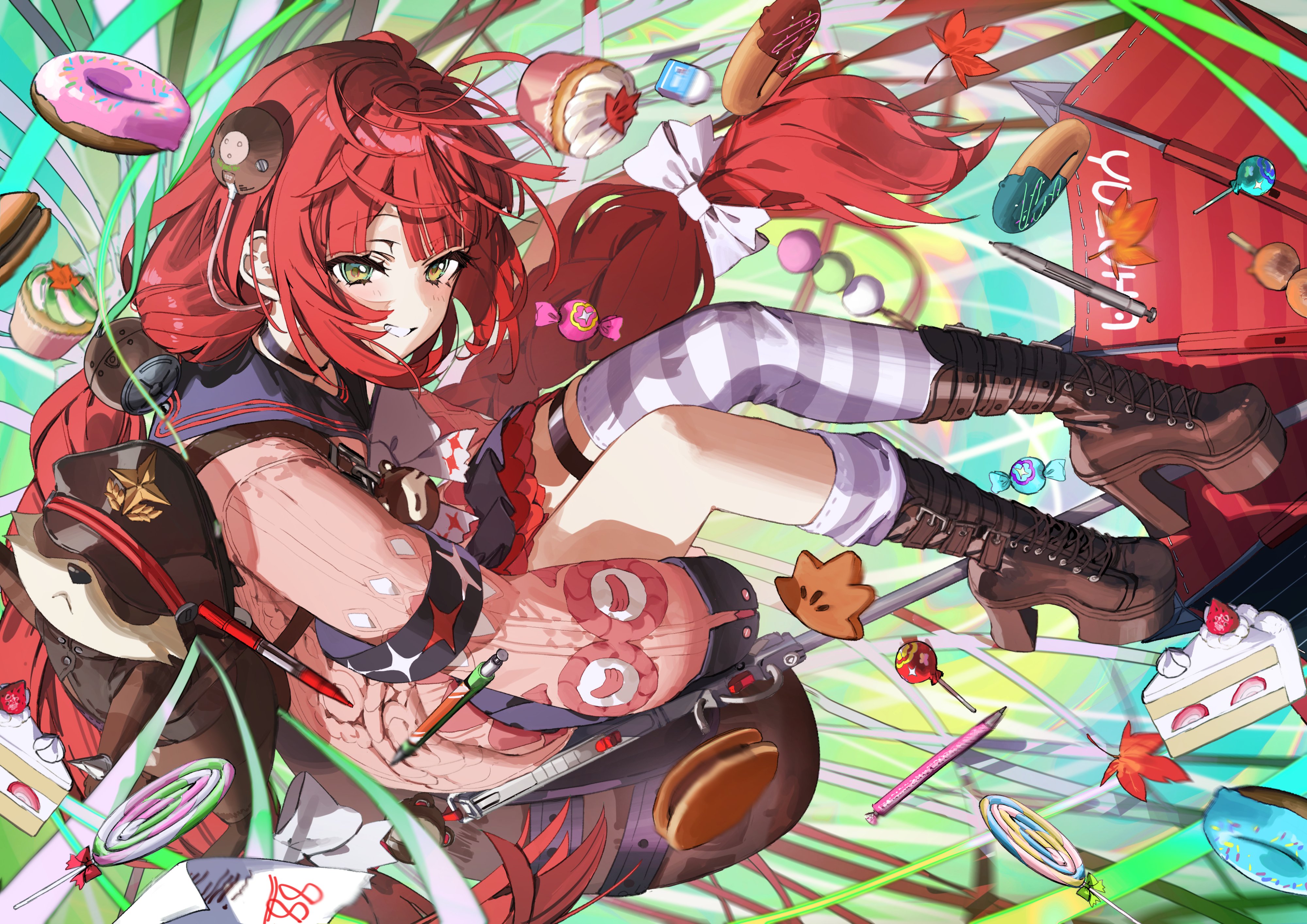 Ukinami Yuzuha from Zenless Zone Zero surrounded by sweets HD Wallpaper