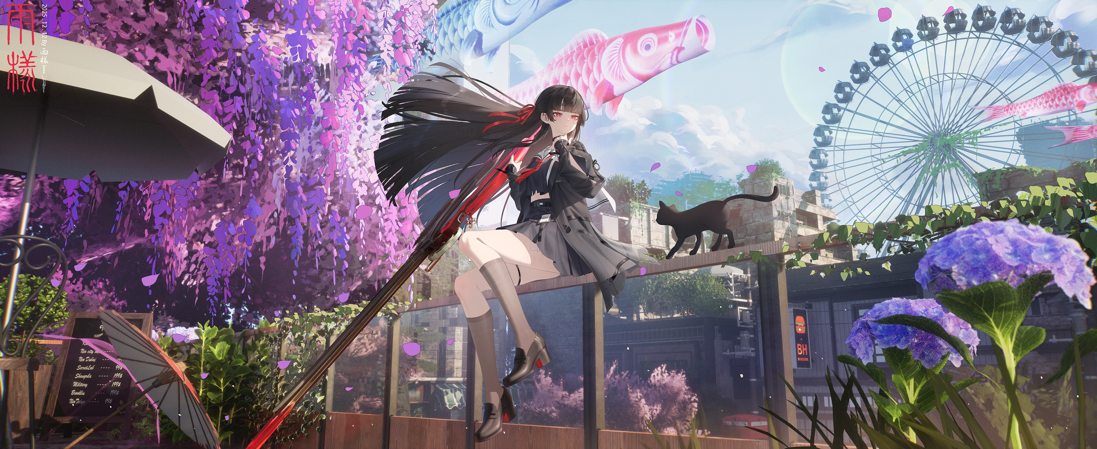 Chisa from Wuthering Waves with a cat HD Wallpaper