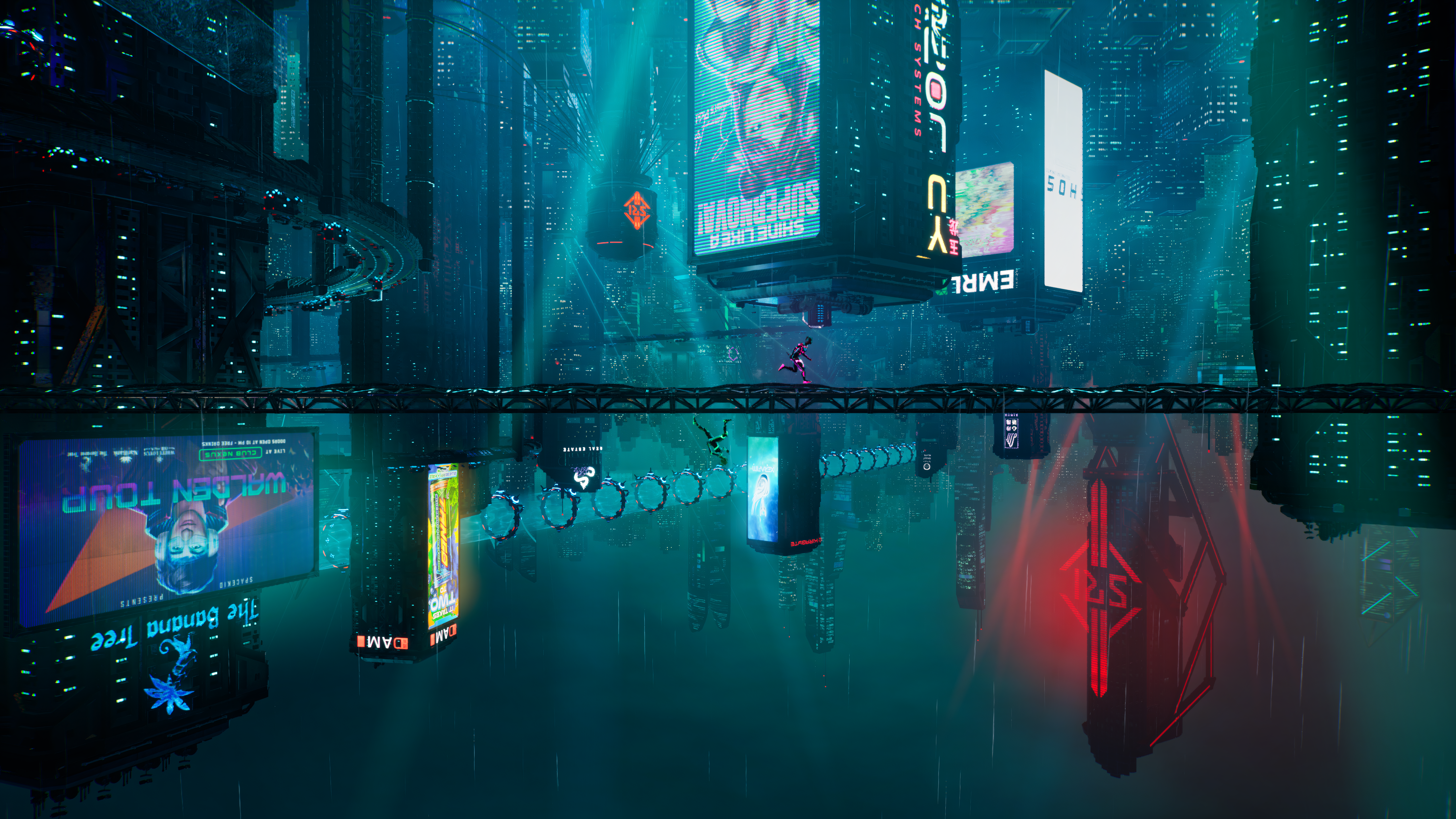 Split Fiction Cyber City with Neon Signs and Rain HD Wallpaper