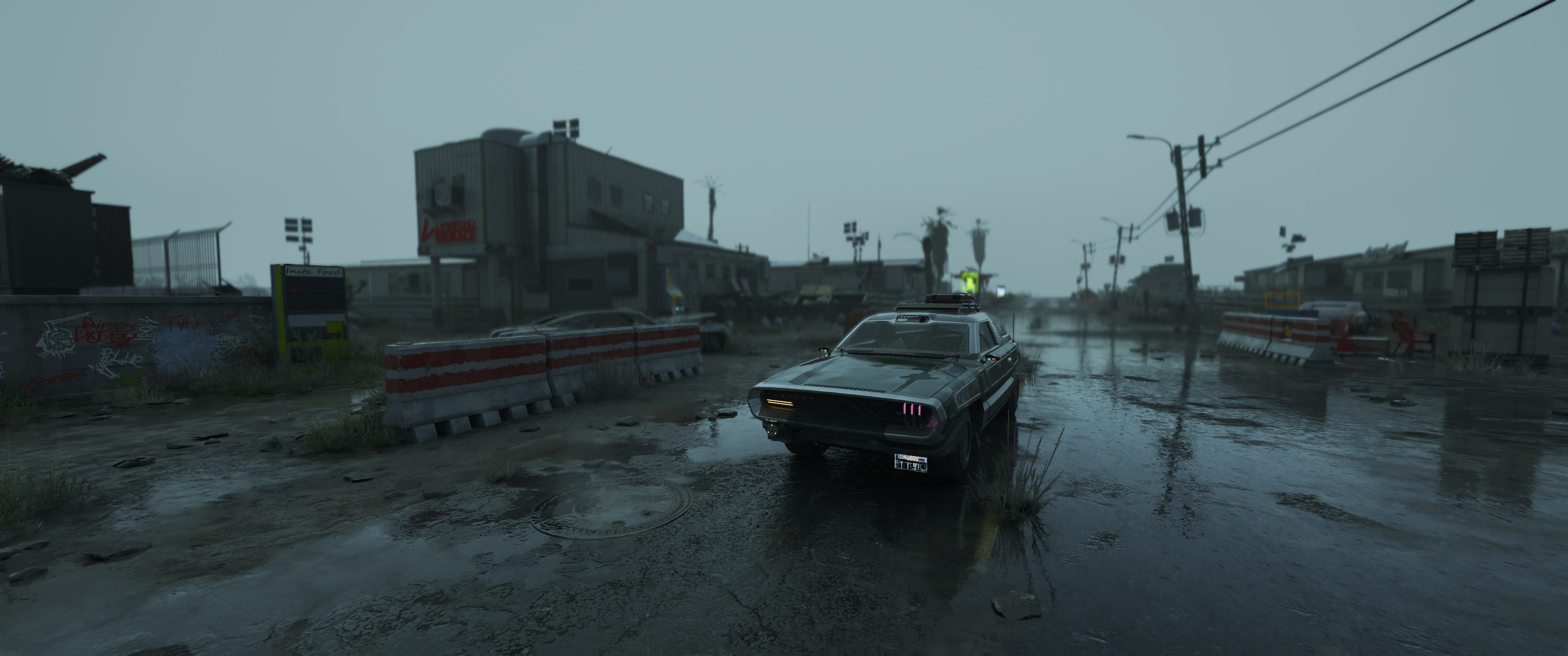 Cyberpunk 2077 car on a wet street HD Wallpaper