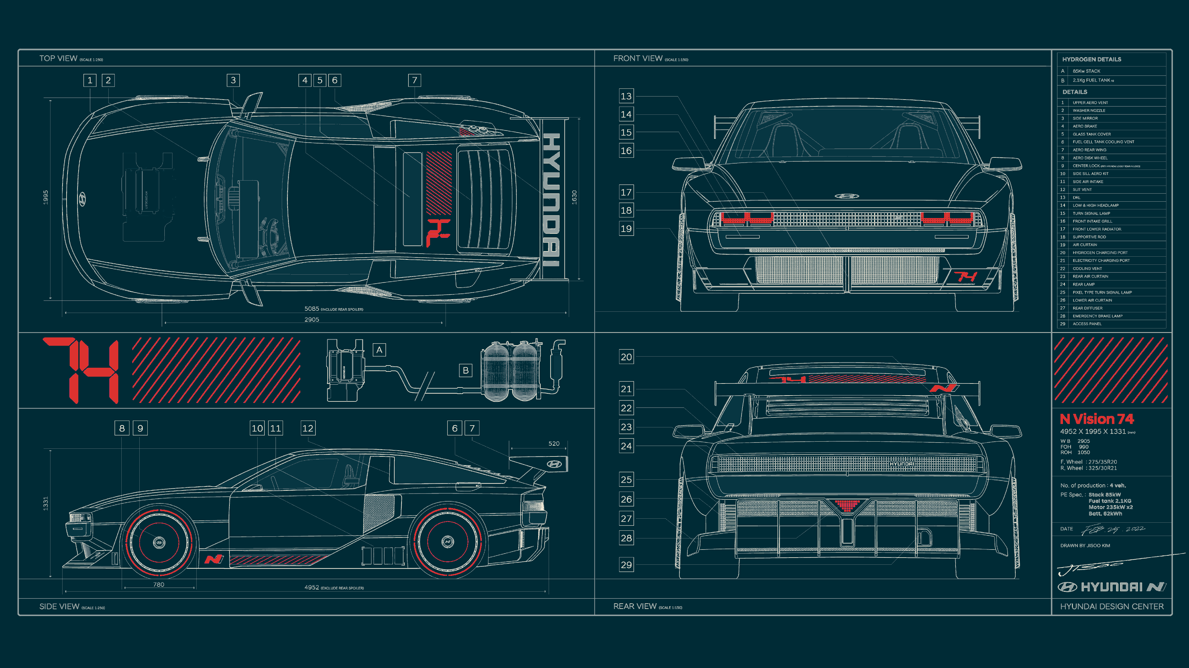 Hyundai N Vision 74 Blueprint Schematics HD Wallpaper