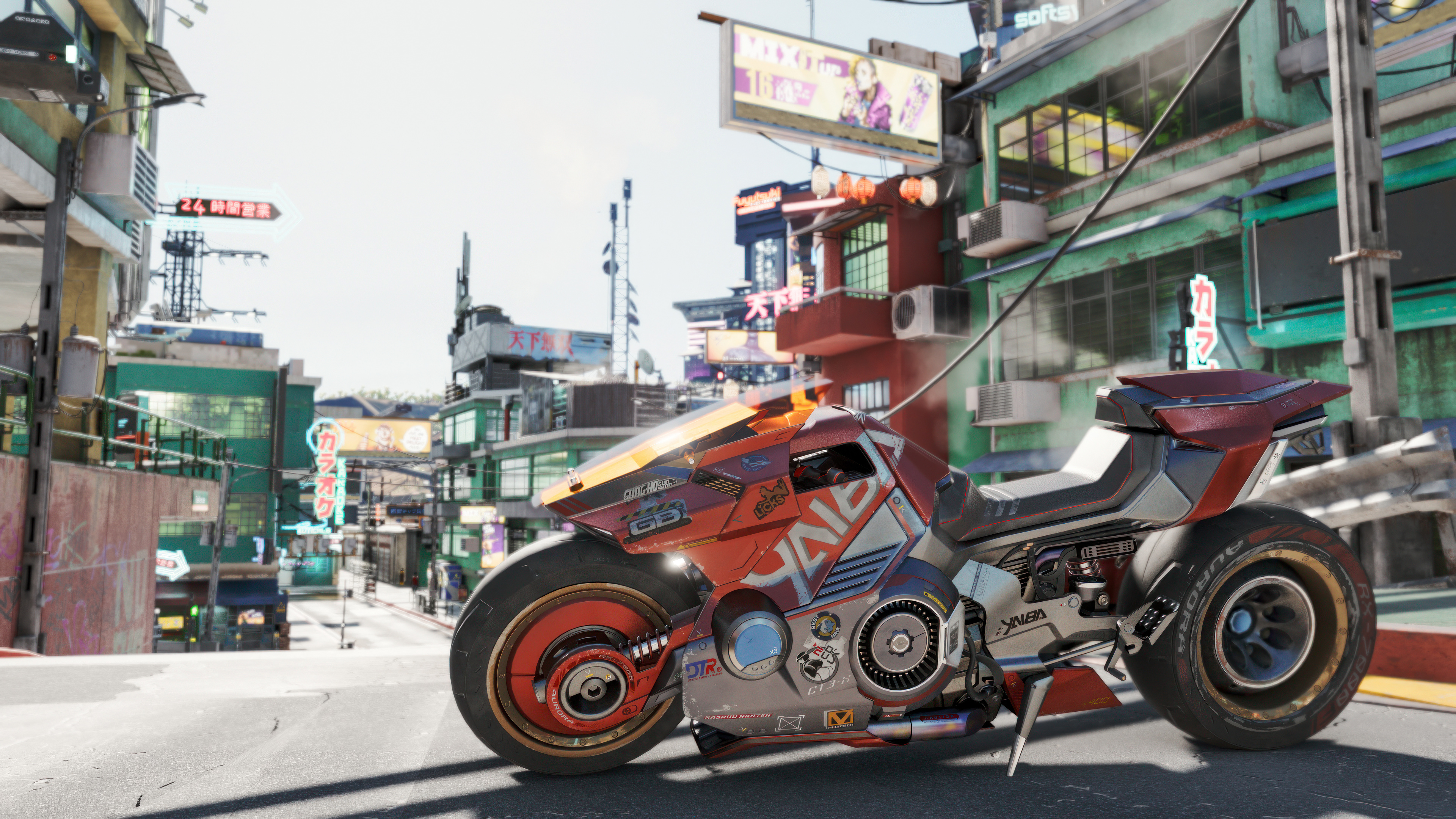 Kusanagi CT-3X motorcycle in Night City HD Wallpaper