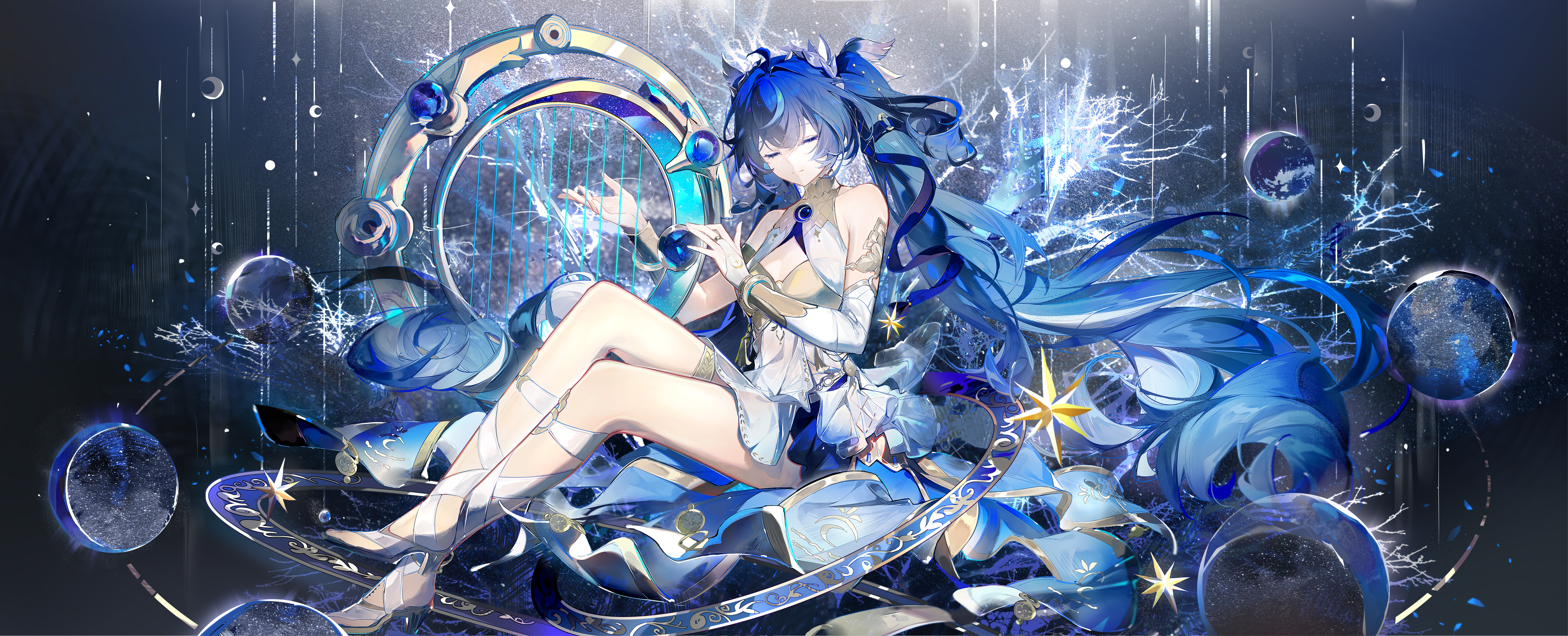 Iuno (Wuthering Waves) playing a harp HD Wallpaper