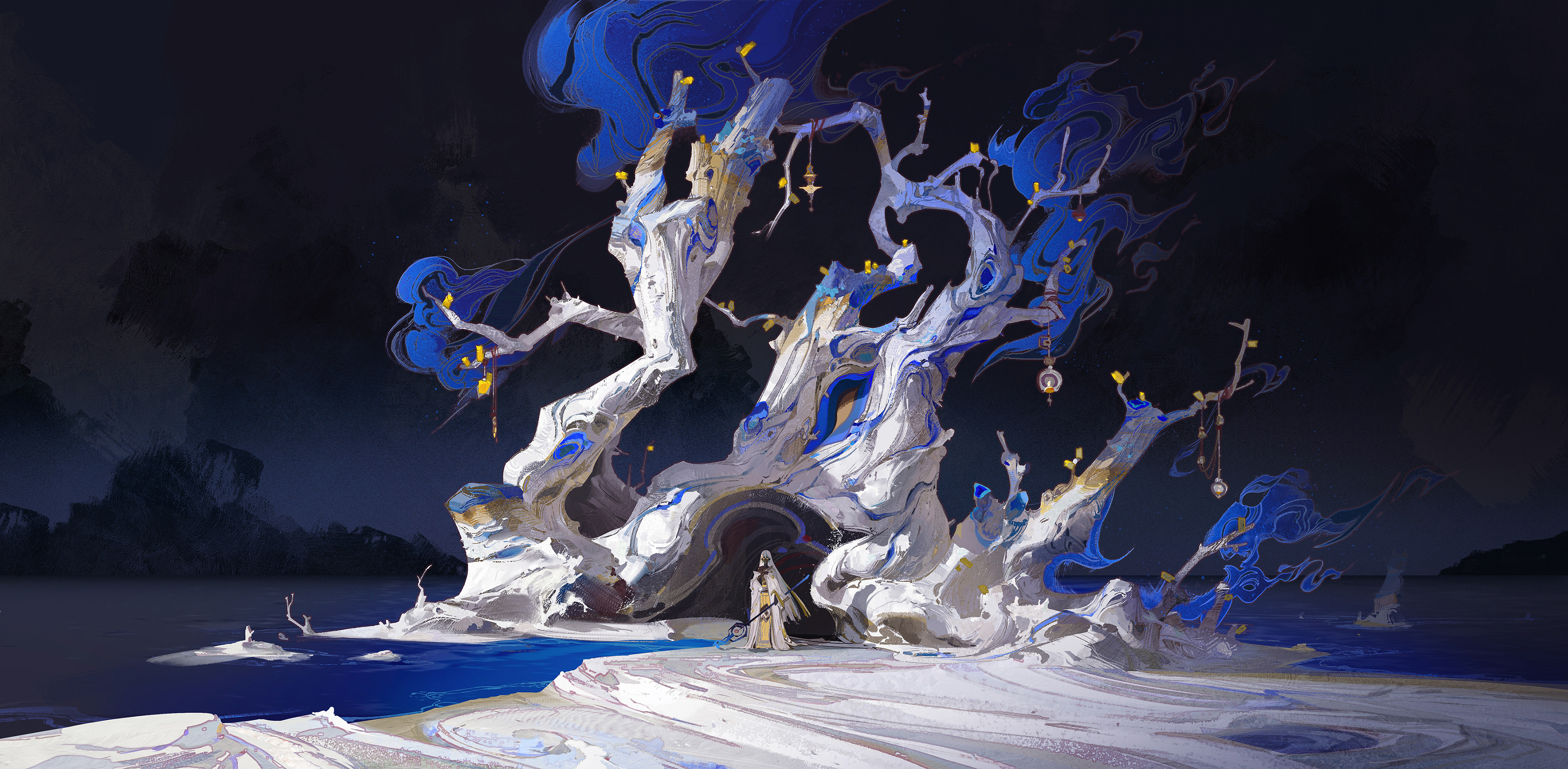 Anime girl in a magical tree HD Wallpaper