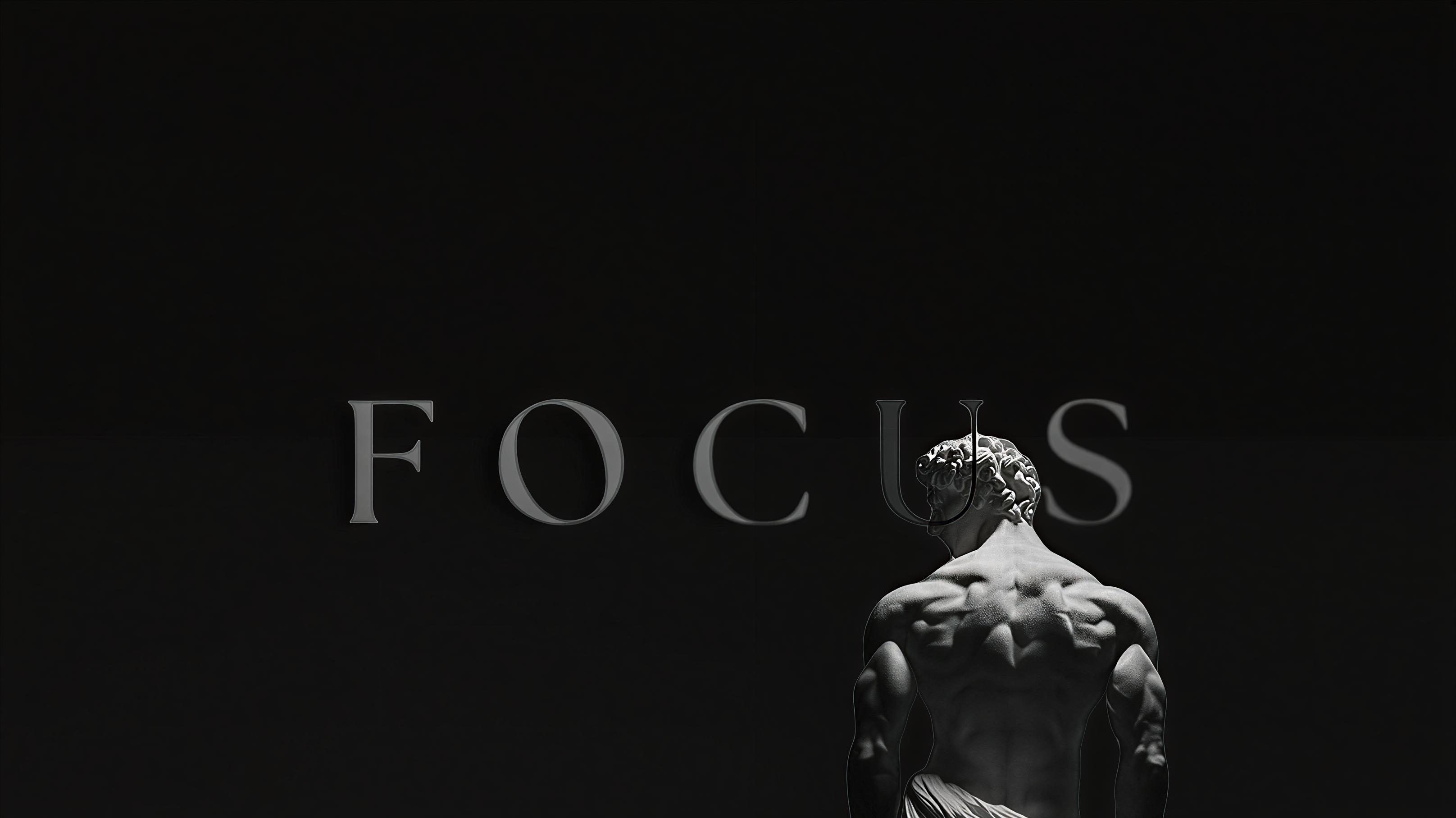 Statue of a muscular man with the word FOCUS HD Wallpaper