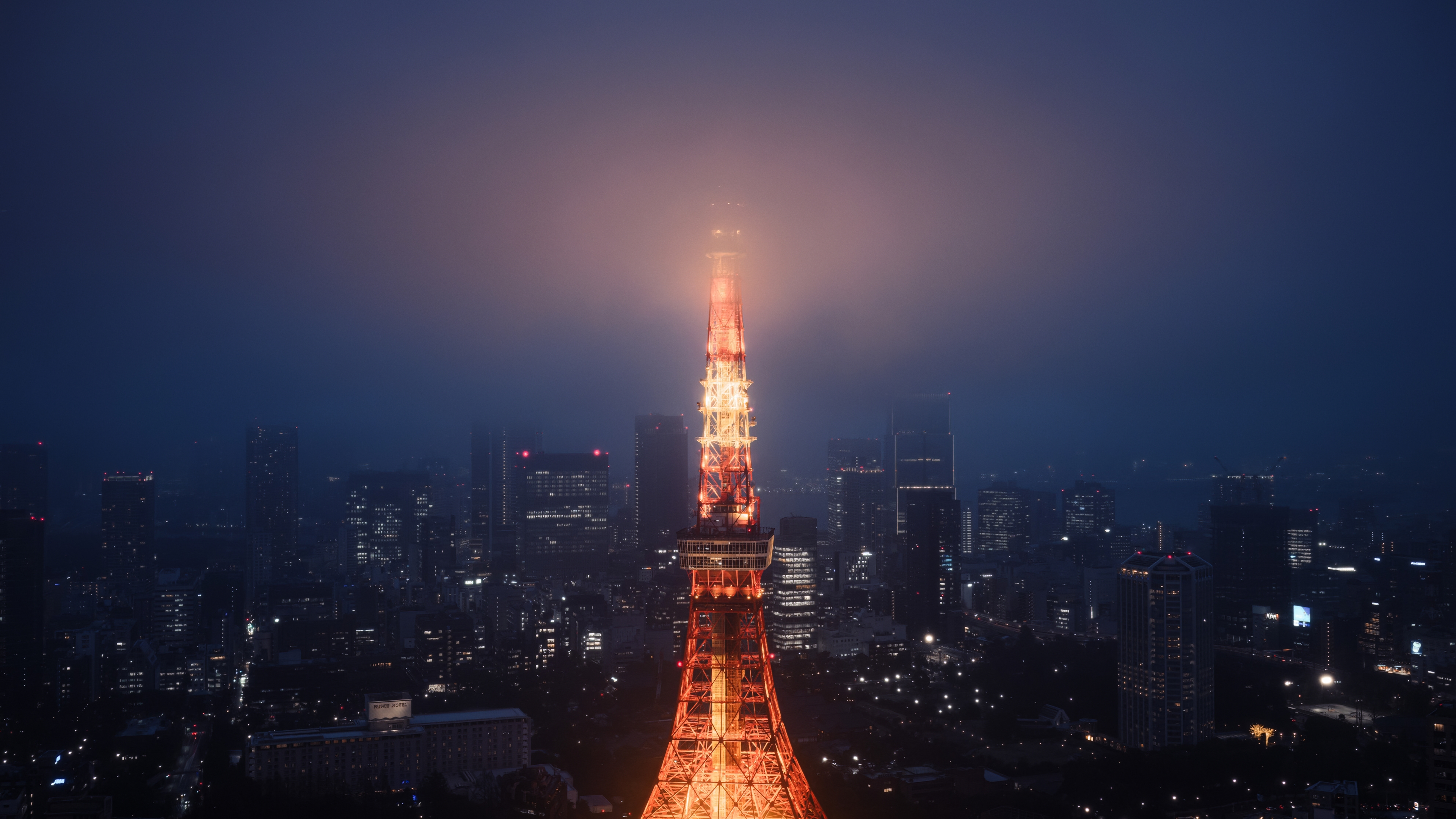 Tokyo Tower at Night with Cityscape HD Wallpaper