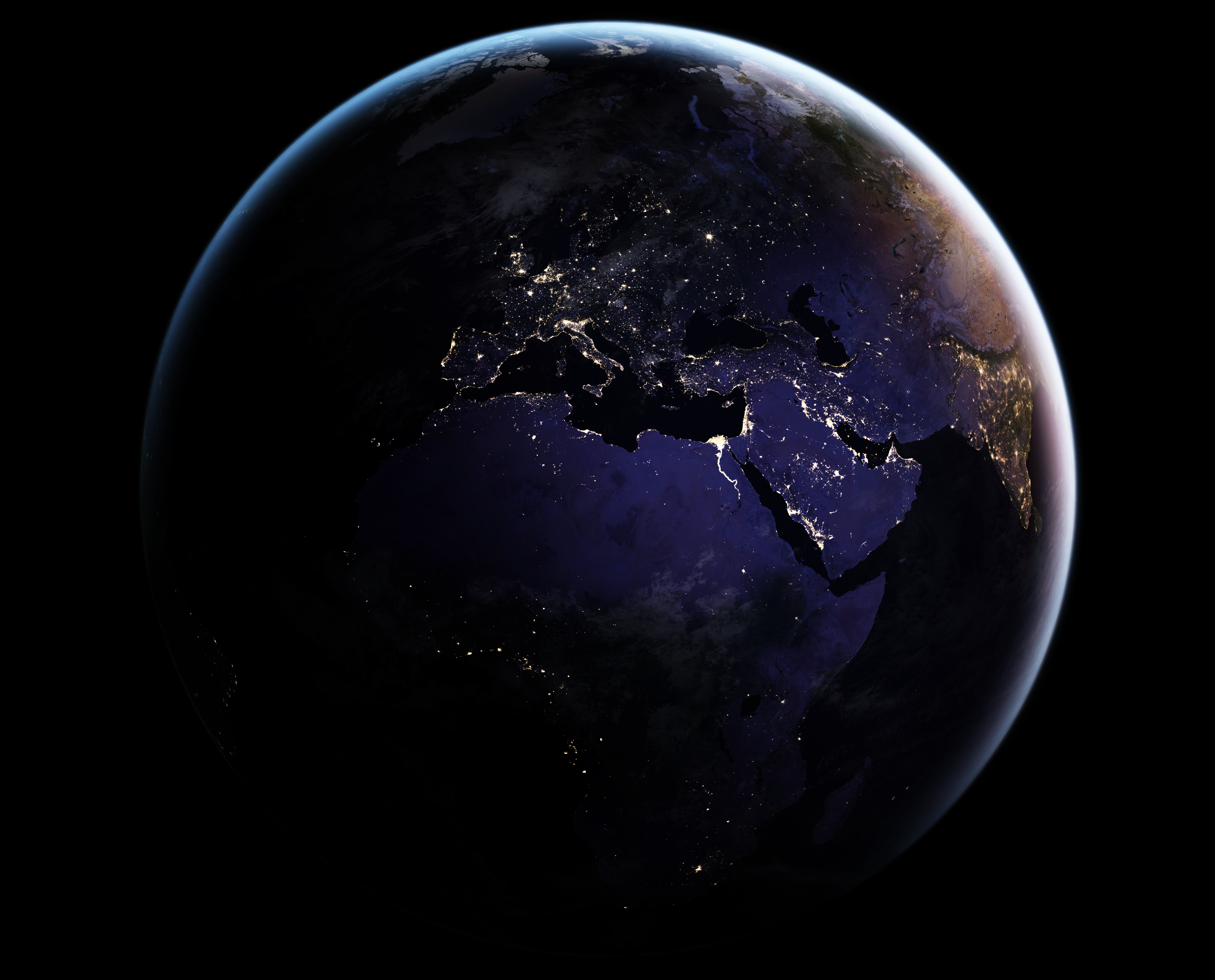 Earth at Night from Space Showing Africa and Europe HD Wallpaper