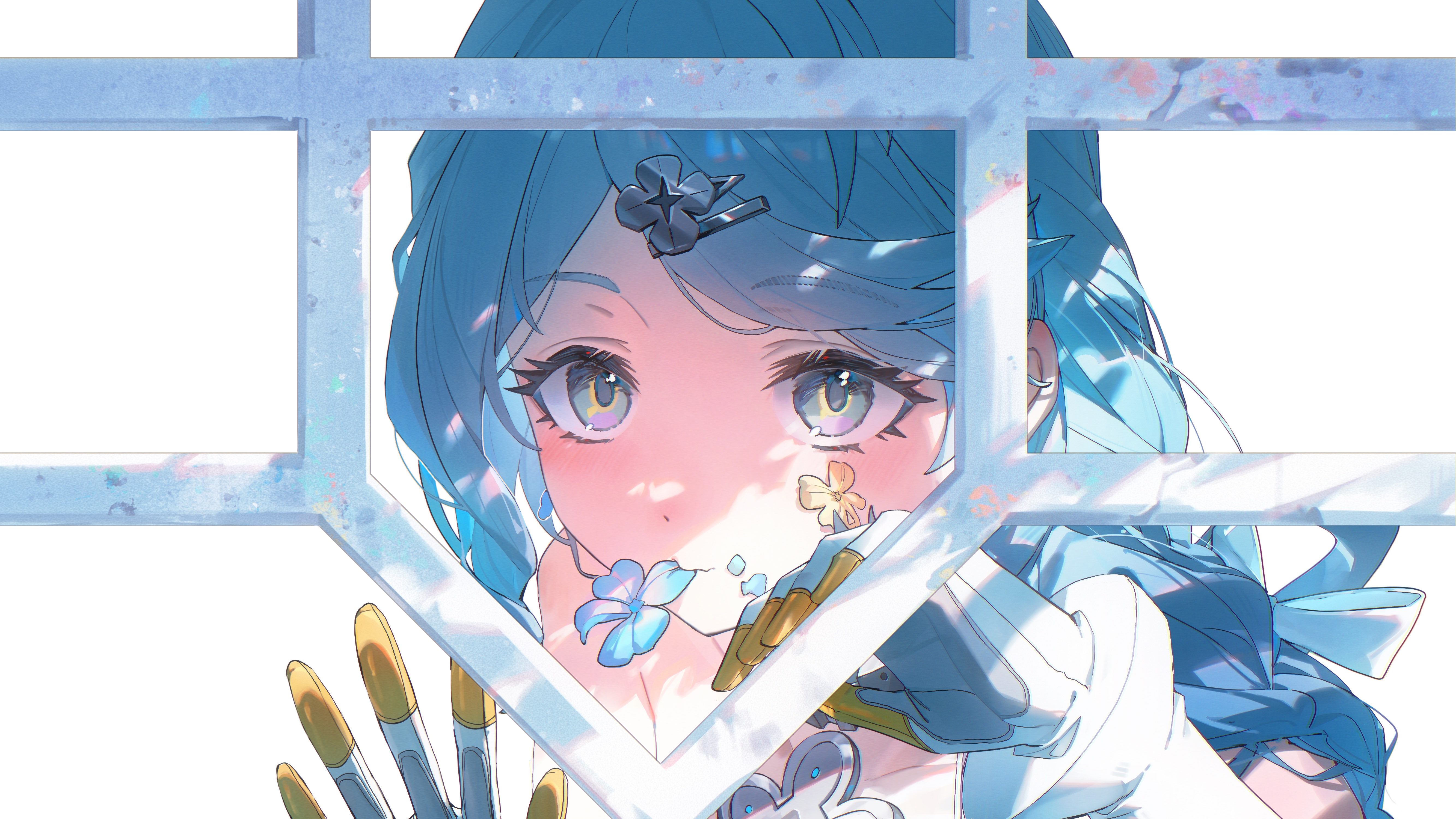 Zenless Zone Zero Seed with Blue Hair and Flowers HD Wallpaper