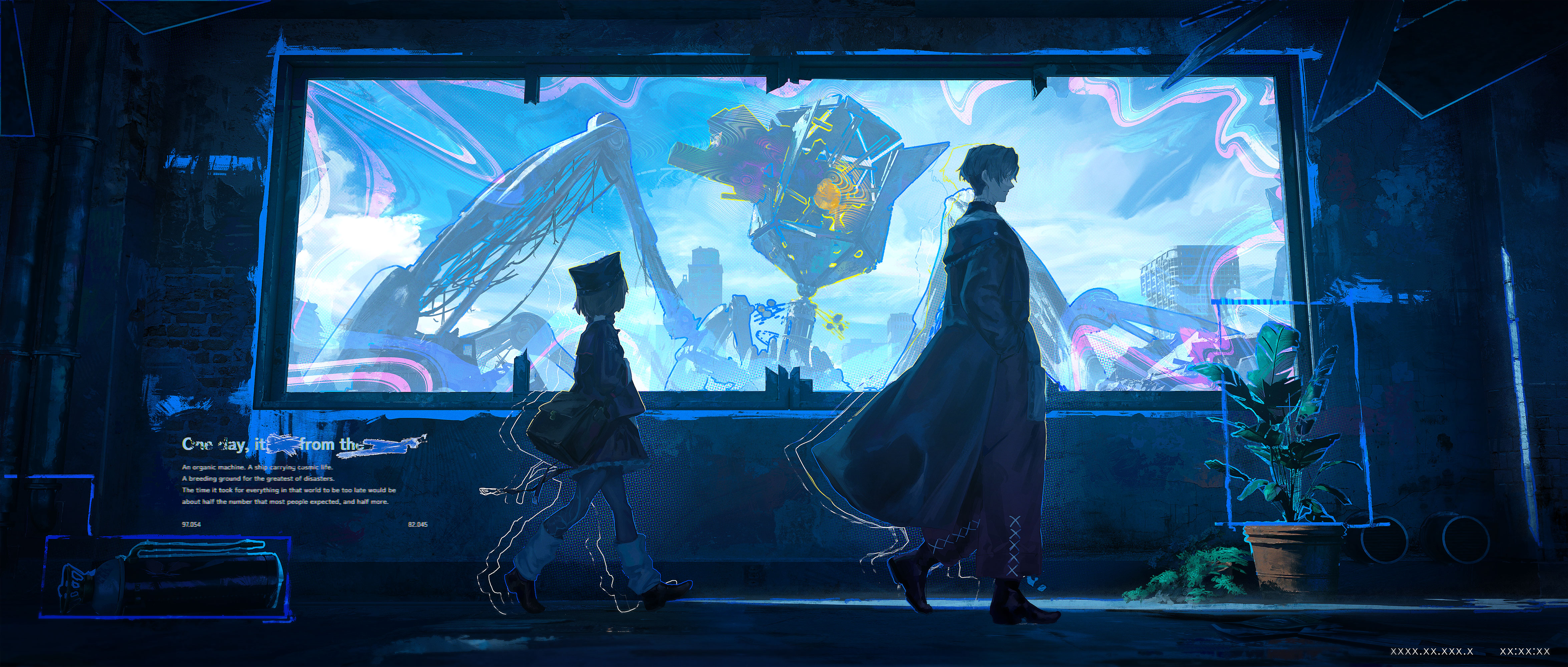 Anime boys and girls walk in a futuristic city HD Wallpaper