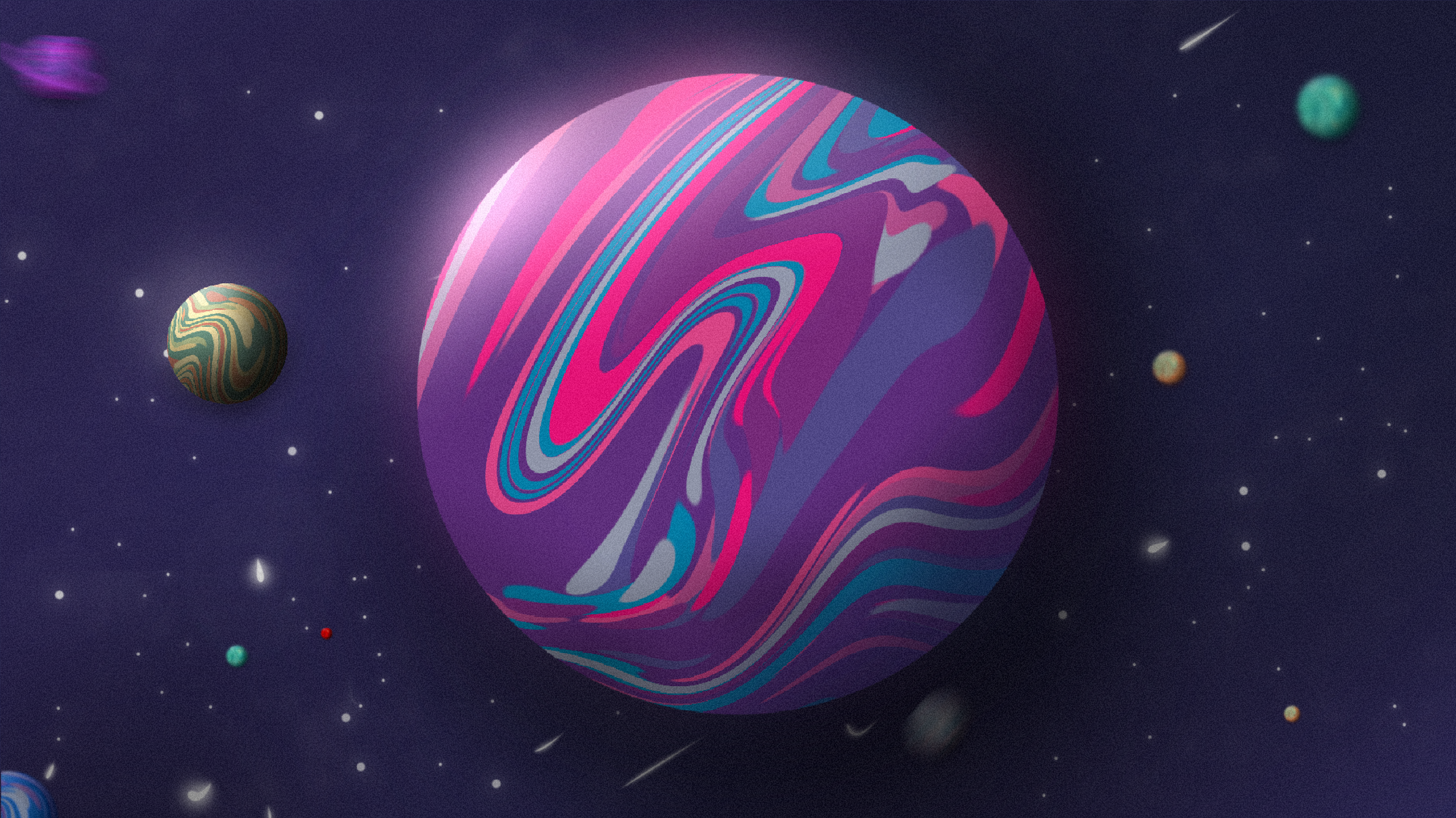 Colorful planet with swirling patterns in deep space HD Wallpaper