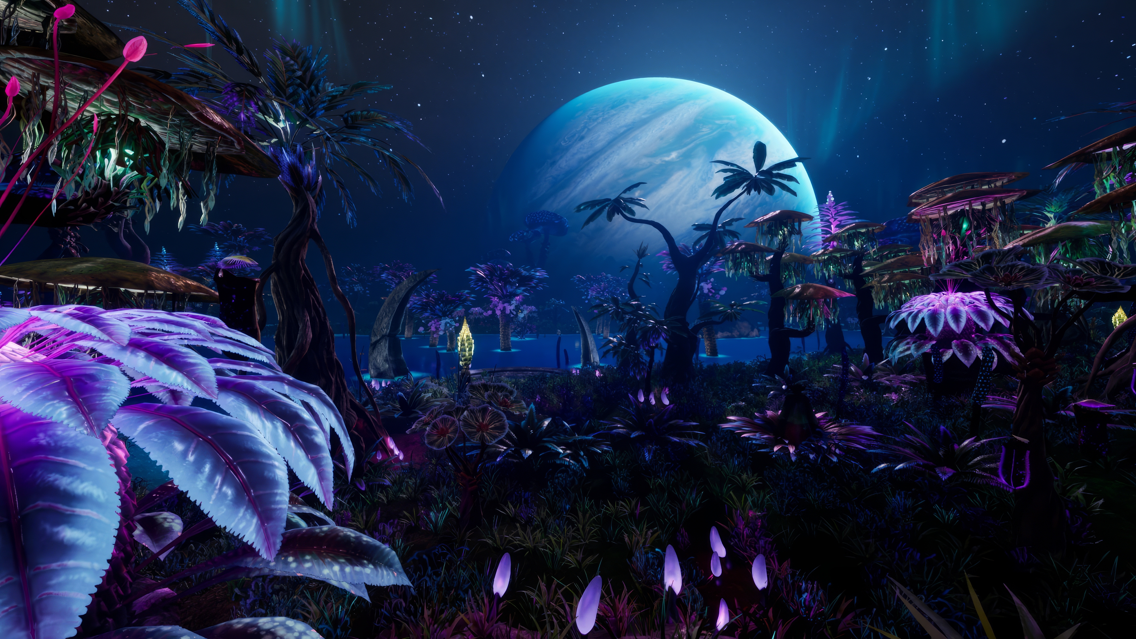 Avatar: Frontiers of Pandora alien jungle at night HD Wallpaper