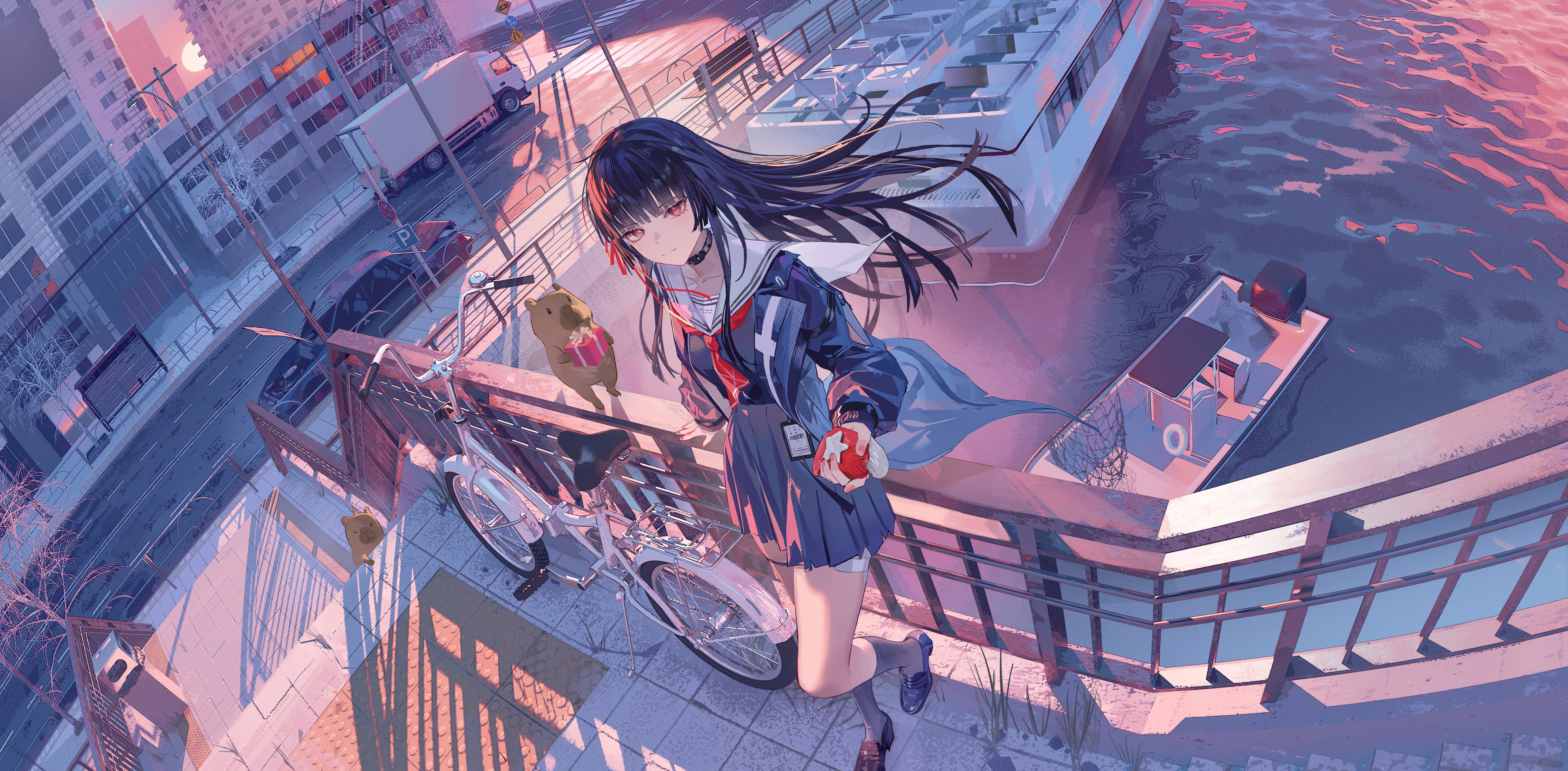 Chisa from Wuthering Waves with a bicycle HD Wallpaper