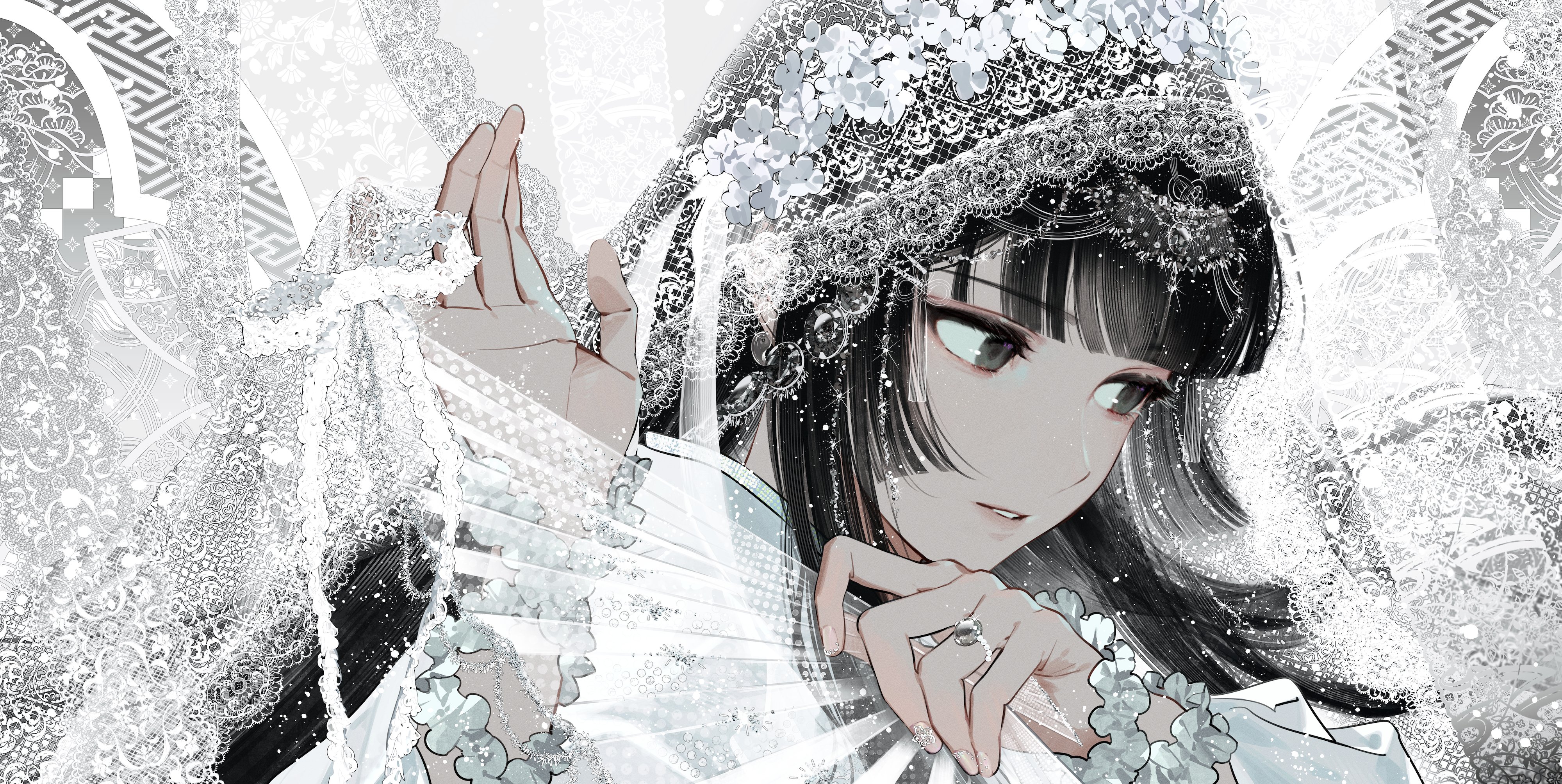 Anime girl with black hair and veil HD Wallpaper