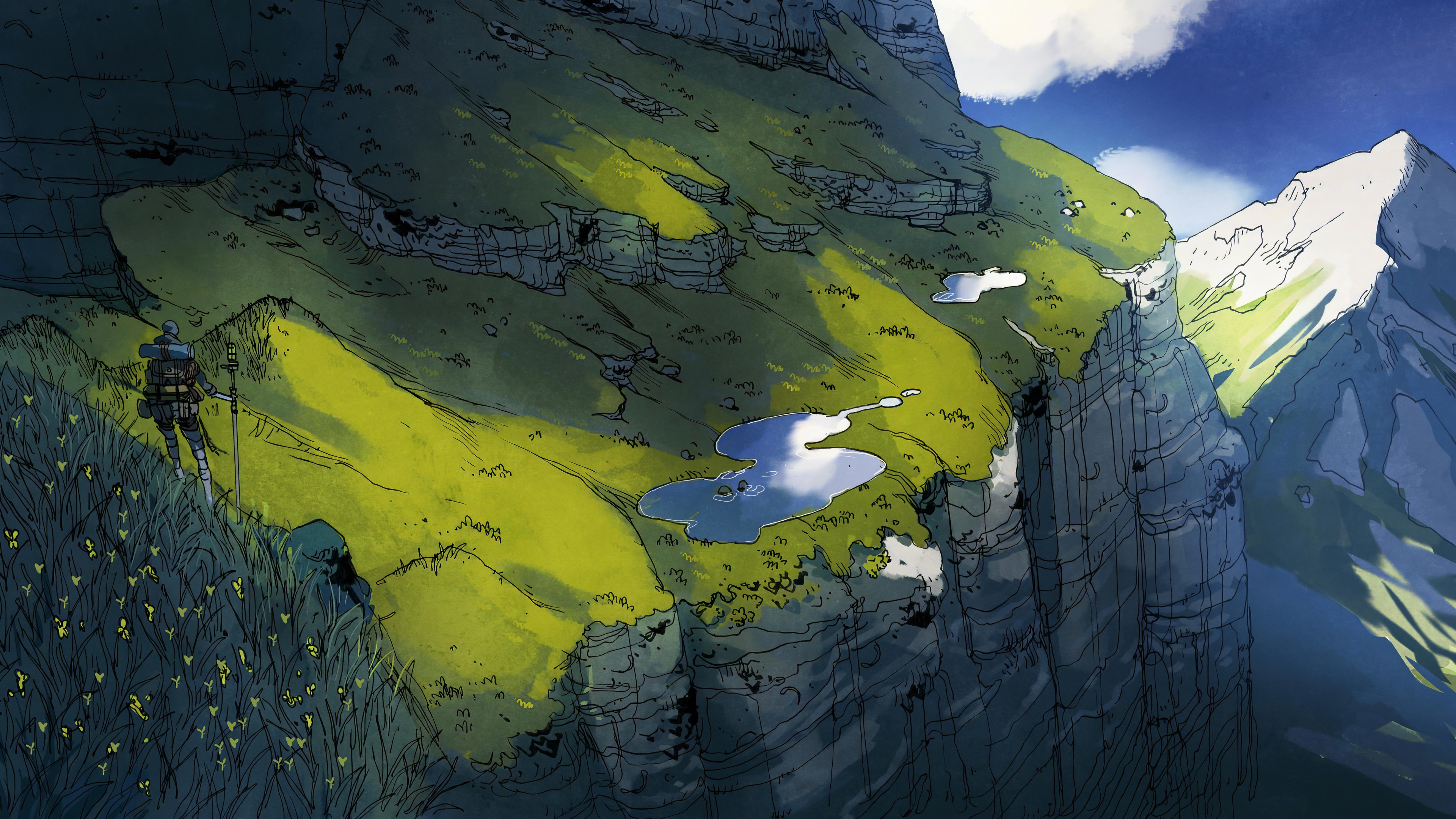 Cairn (game) artwork of a lone traveler on a cliffside HD Wallpaper