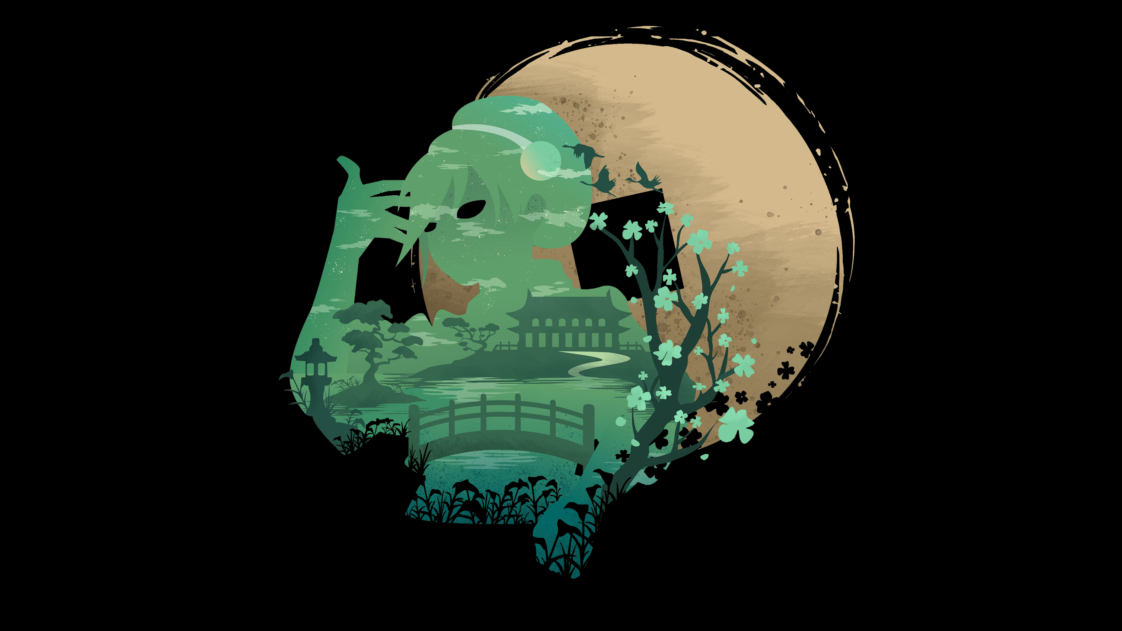 Toph Beifong in a Japanese Garden Silhouette HD Wallpaper