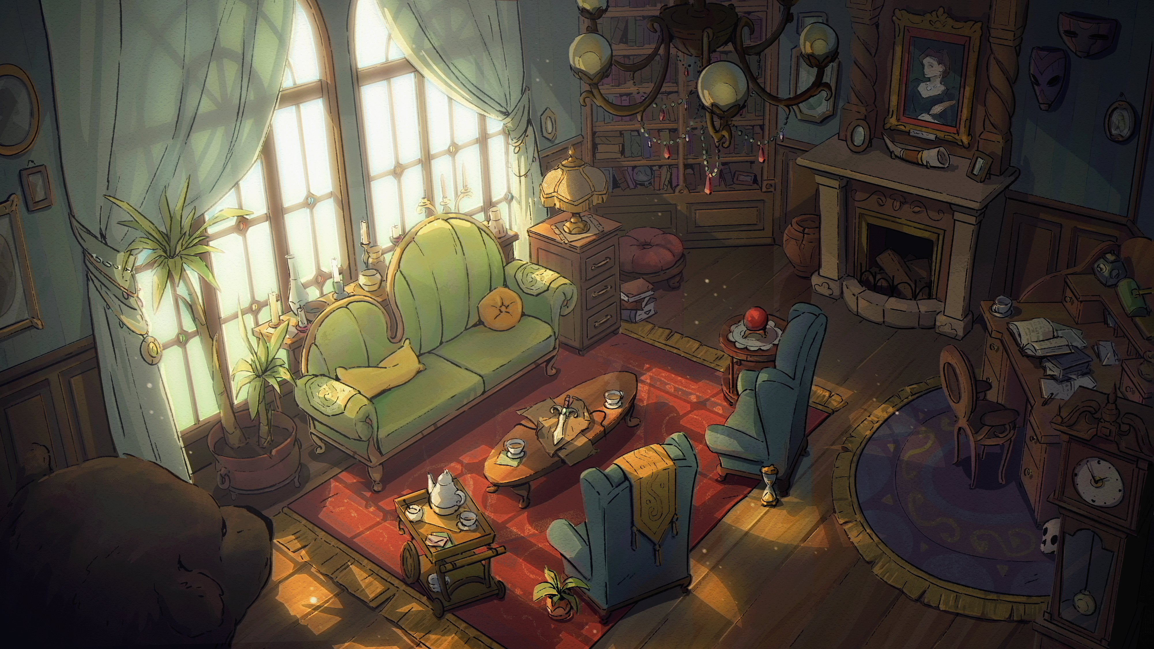 Interior with books and sunlight HD Wallpaper