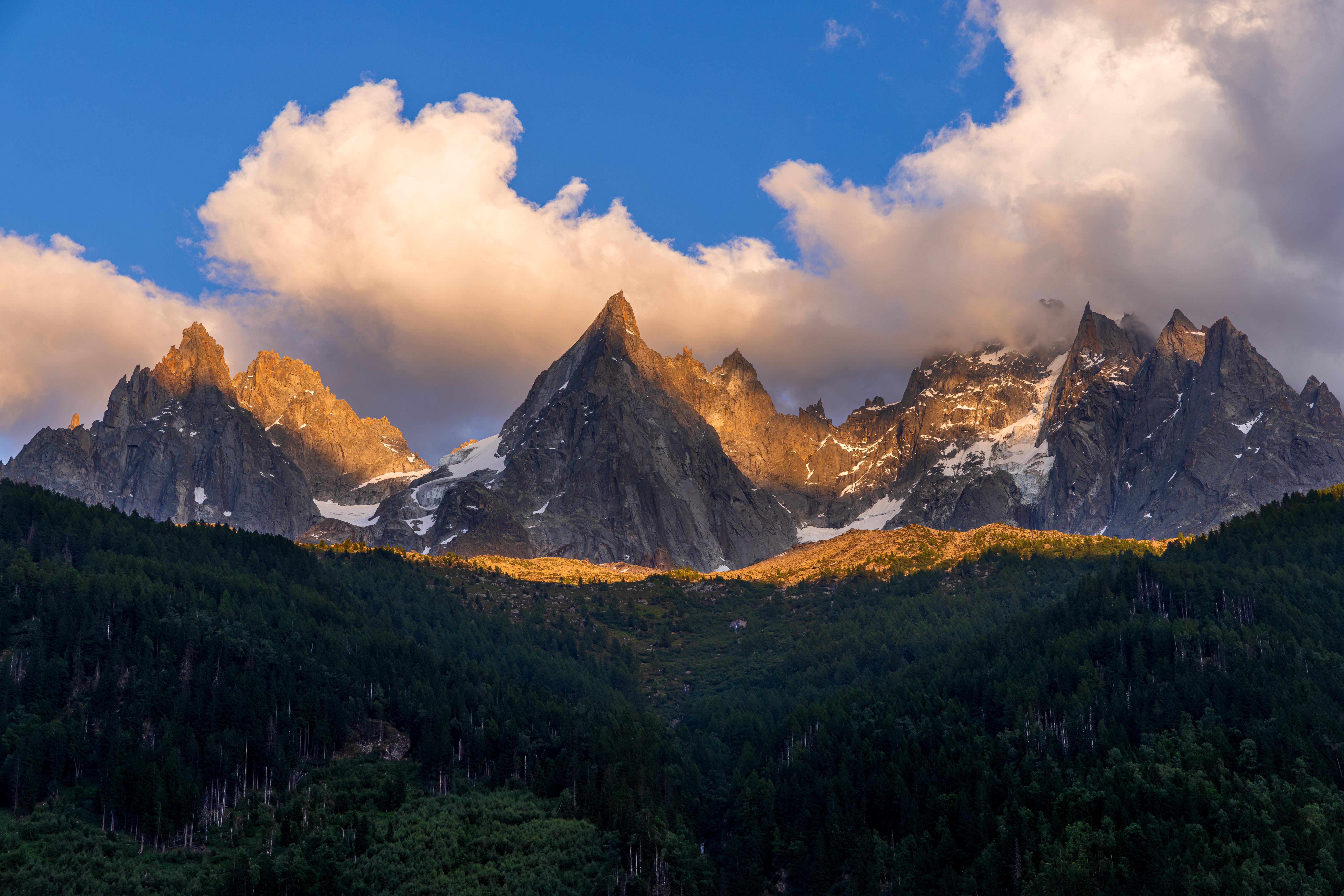 Golden Hour Light on Chamonix Alps Mountains HD Wallpaper